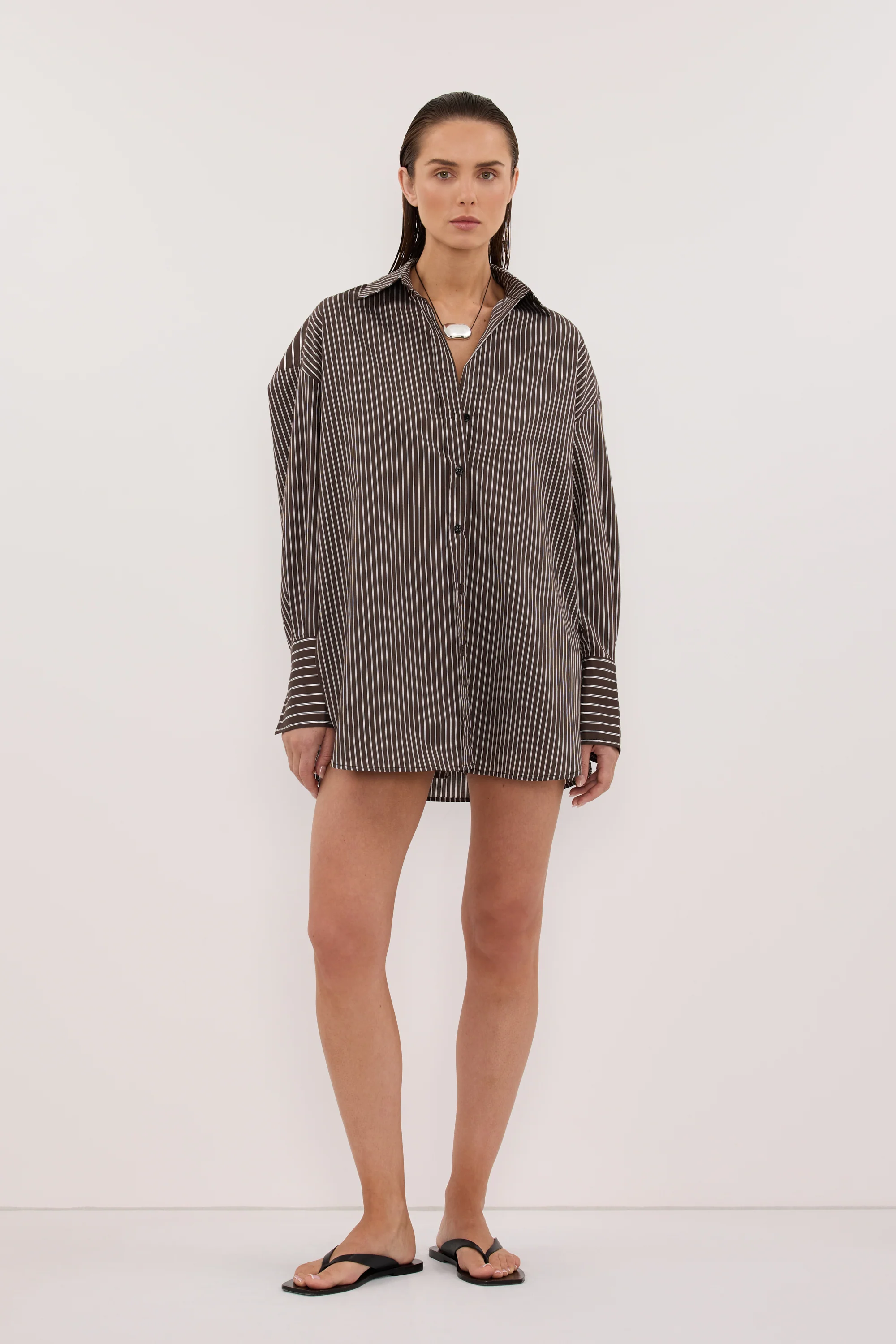 SABLE OVERSIZED BITTER CHOC SILK BLEND SHIRT - Image 2