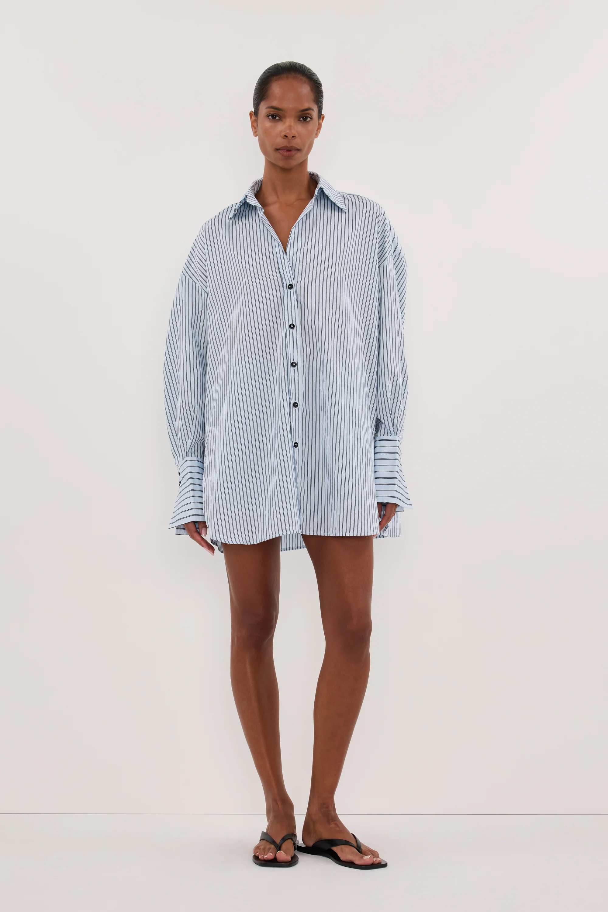 SABLE ICE BLUE OVERSIZED SILK BLEND SHIRT - Image 3