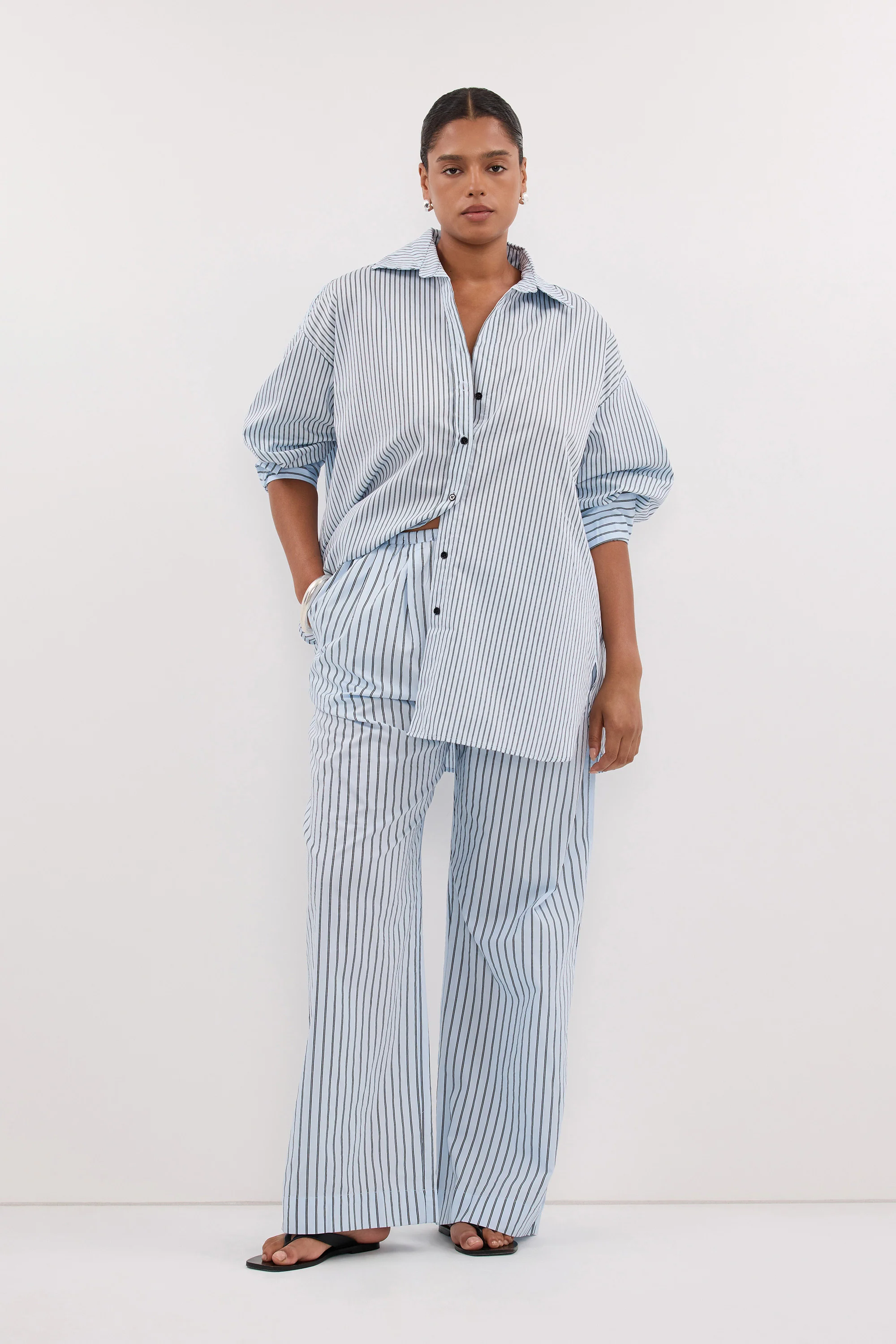 SABLE ICE BLUE OVERSIZED SILK BLEND SHIRT - Image 6