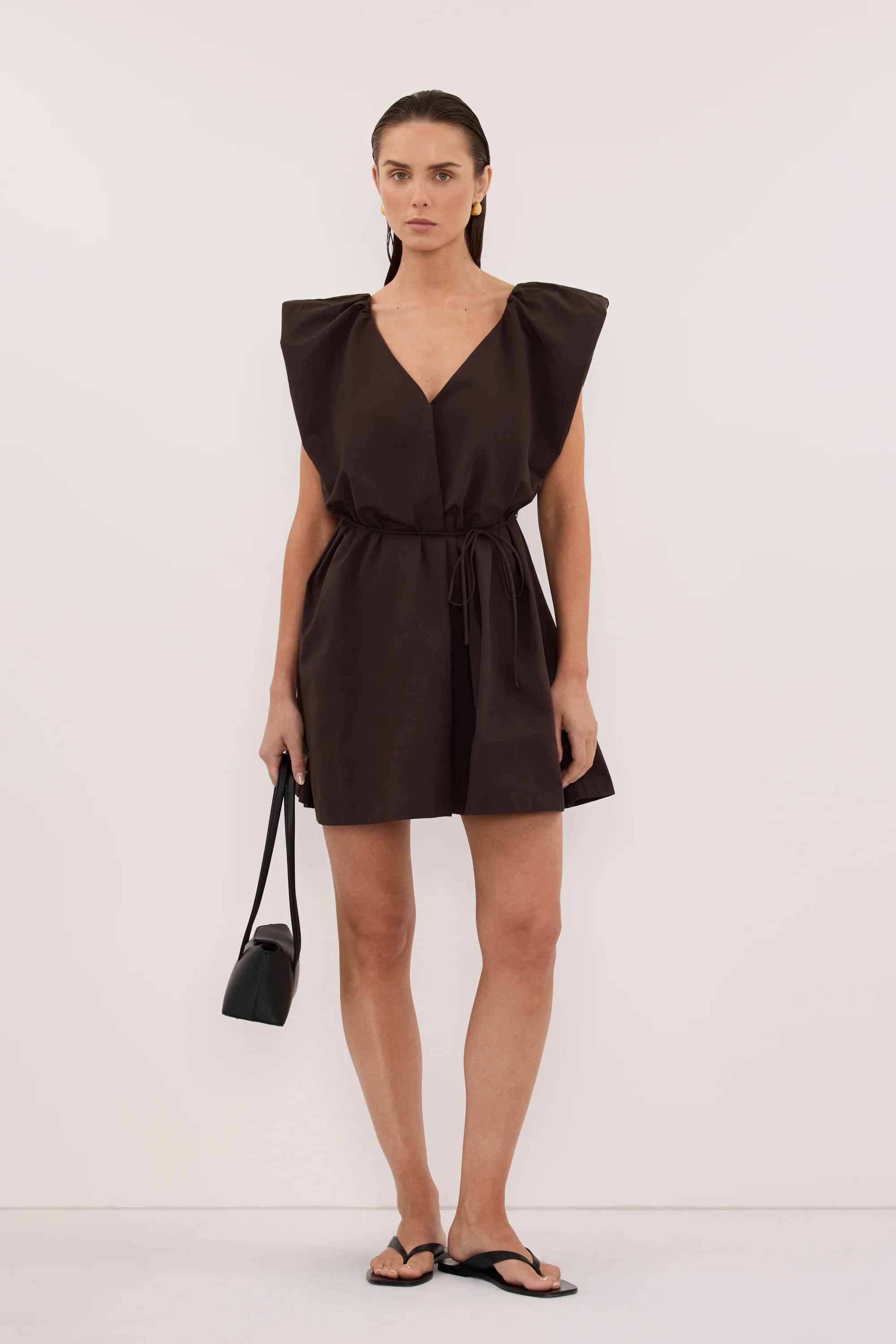 SABRE BURNT CHOC COTTON MINI DRESS