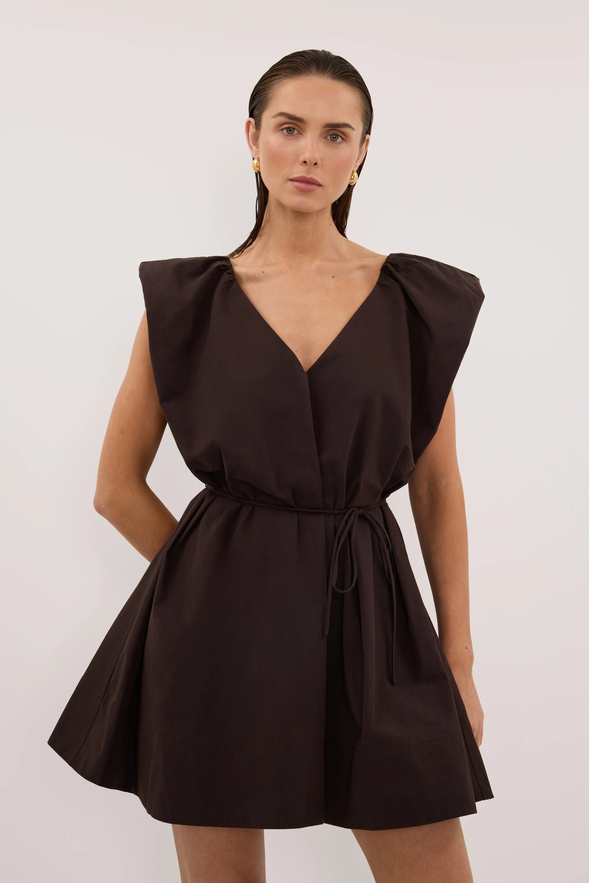 SABRE BURNT CHOC COTTON MINI DRESS - Image 3
