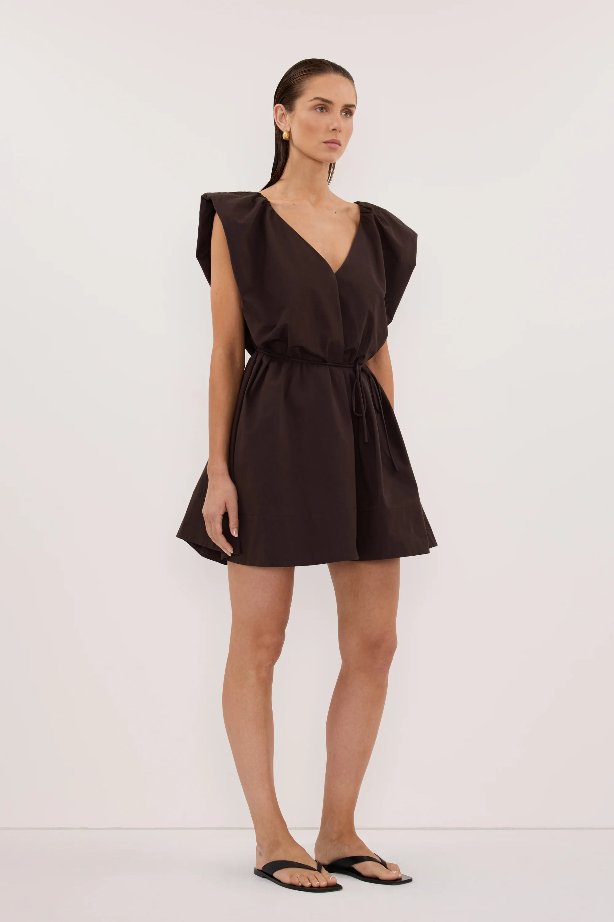 SABRE BURNT CHOC COTTON MINI DRESS - Image 4