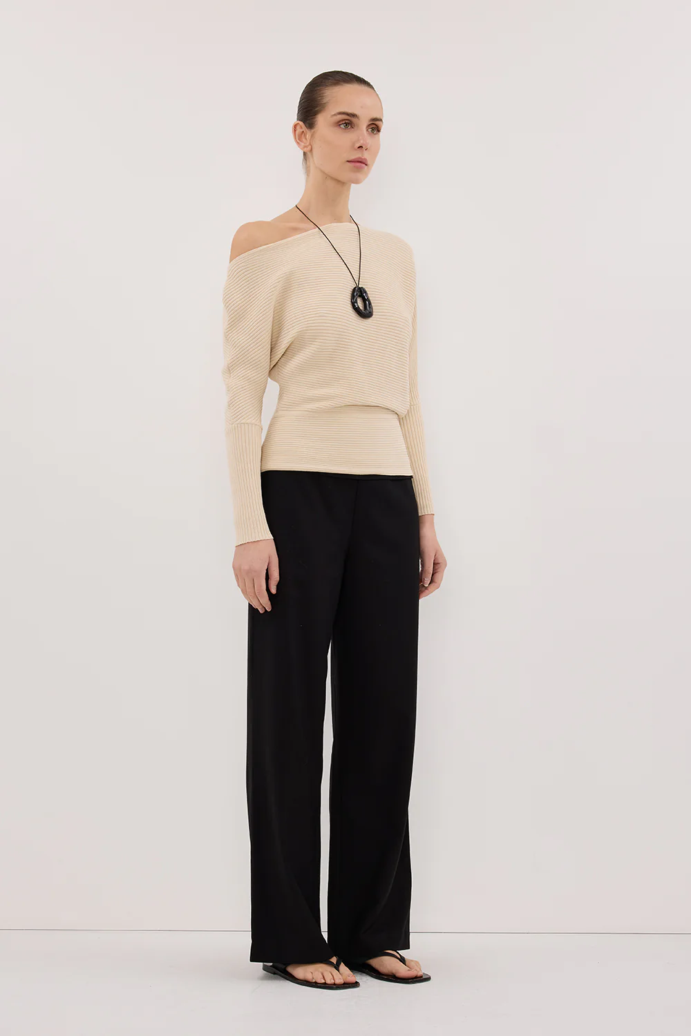 SAGE NATURAL LONG SLEEVE BOAT NECK KNIT TOP - Image 3