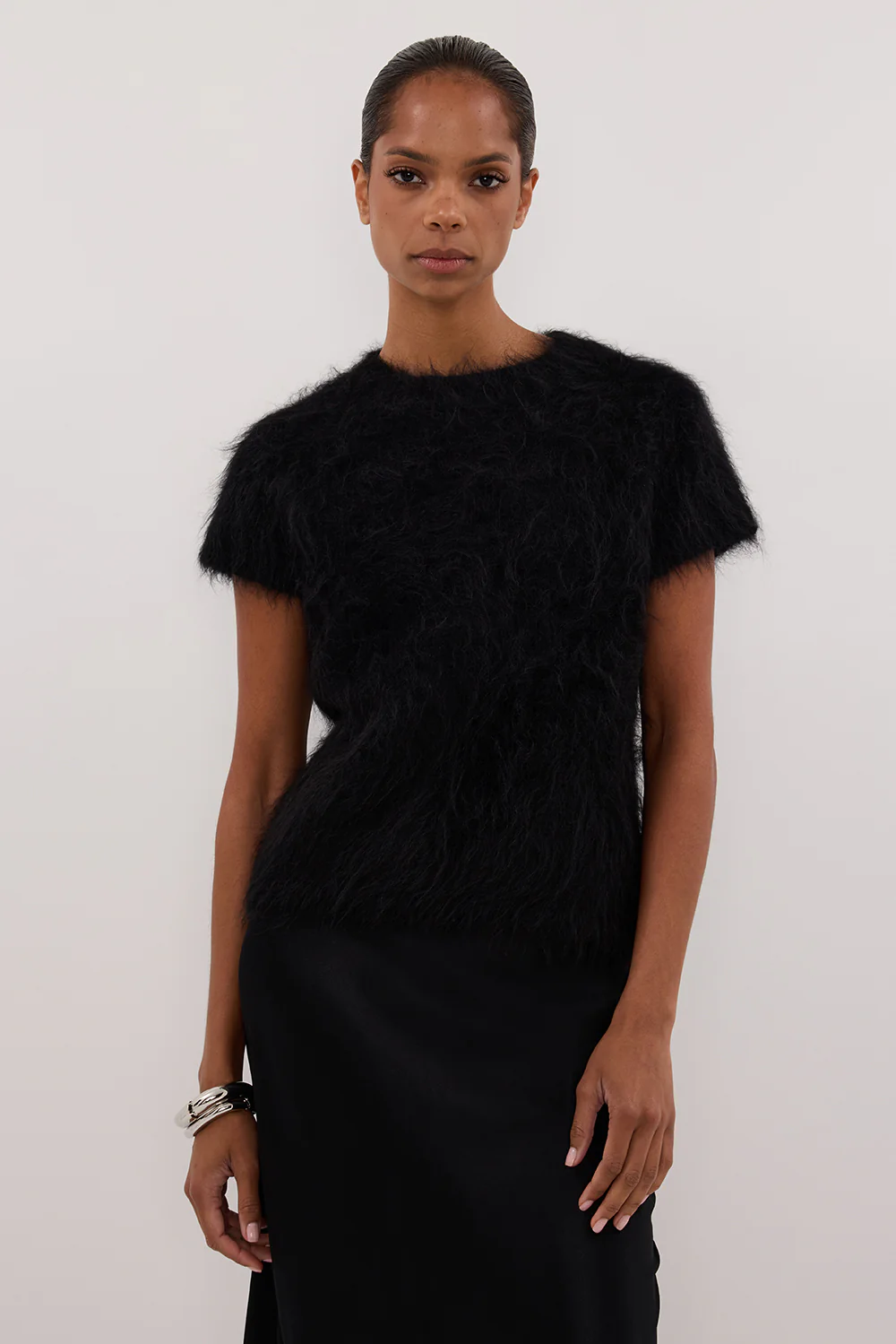 SALMA BLACK CAP SLEEVE KNIT TOP - Image 2
