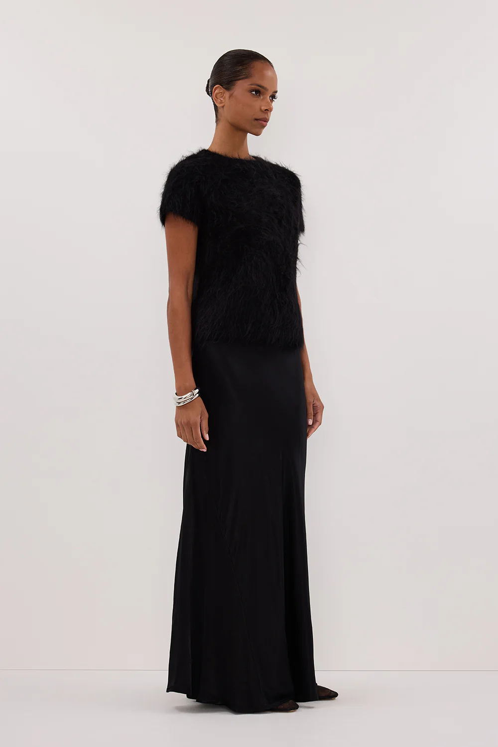 SALMA BLACK CAP SLEEVE KNIT TOP - Image 3