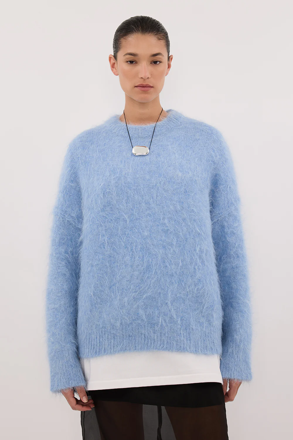 SALMA DUSTY BLUE CREW NECK KNIT JUMPER - Image 2