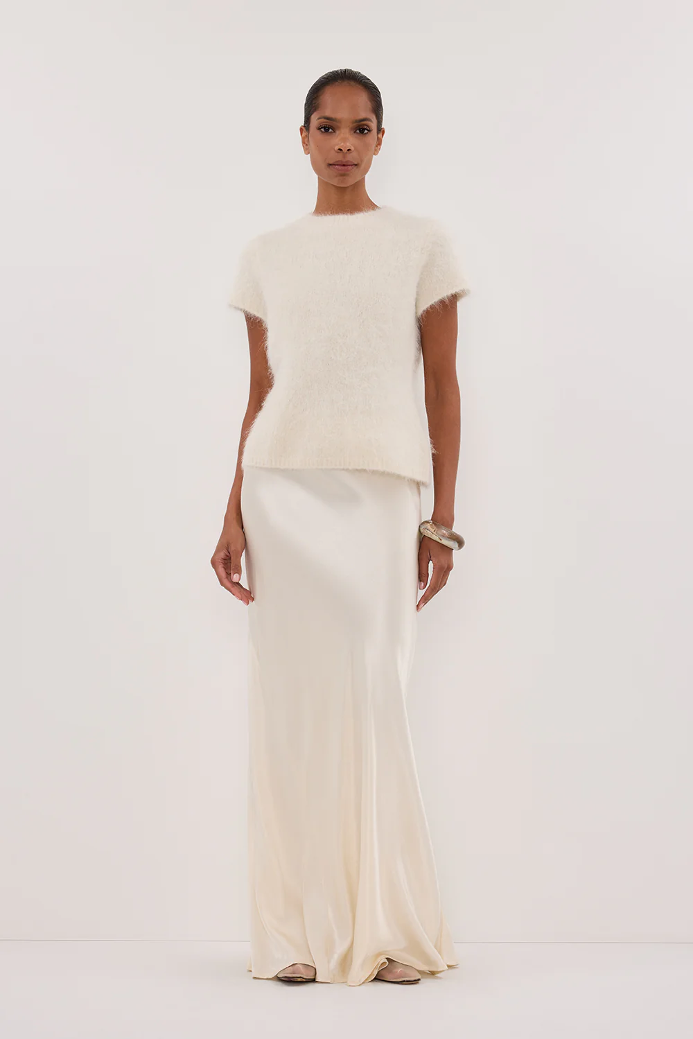 SALMA IVORY CAP SLEEVE KNIT TOP