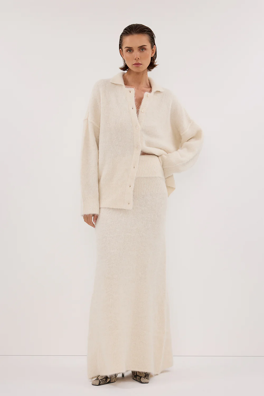 SALMA IVORY KNIT MAXI SKIRT