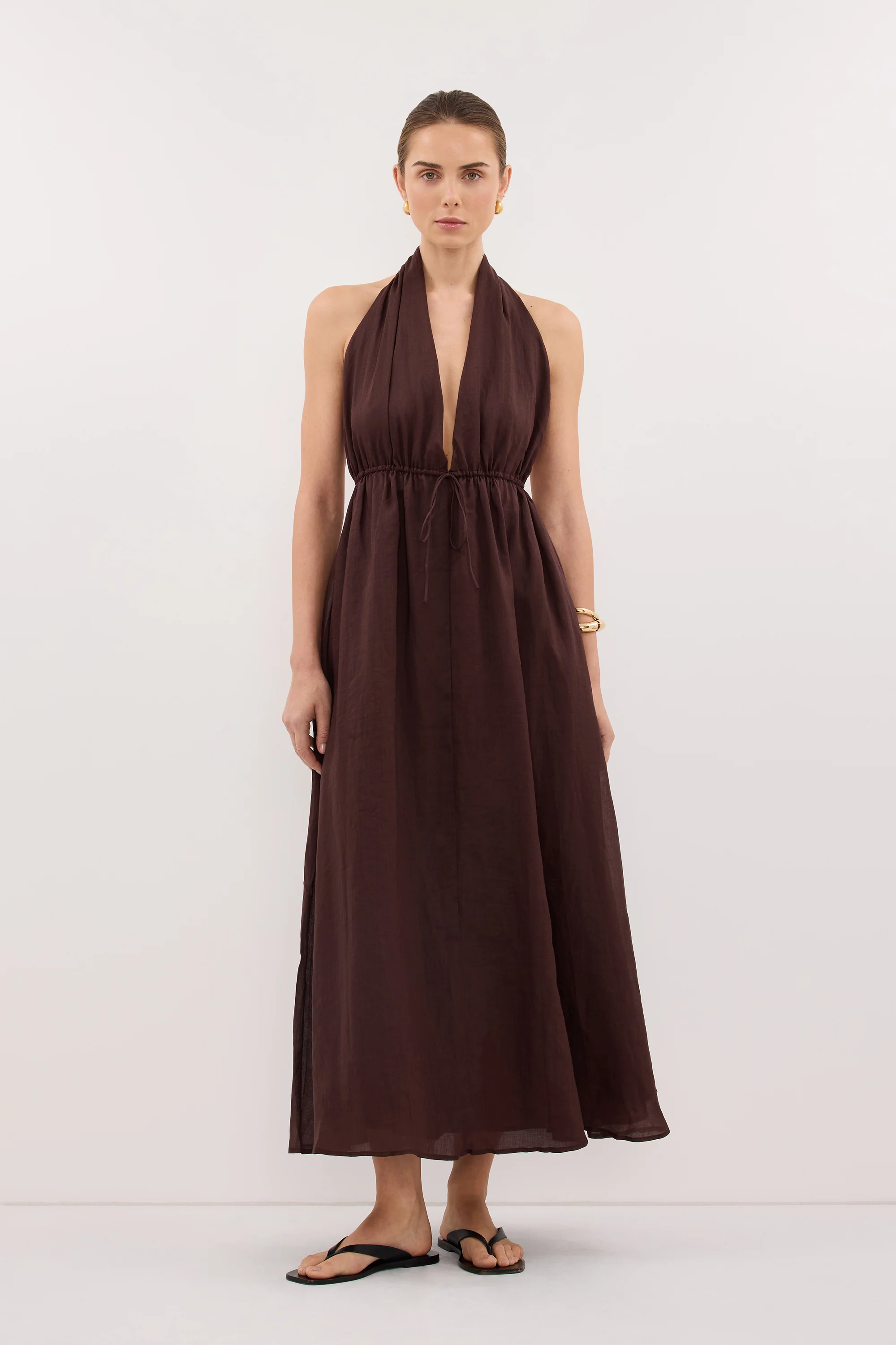 SAMMI BURNT CHOC RAMIE MIDI DRESS