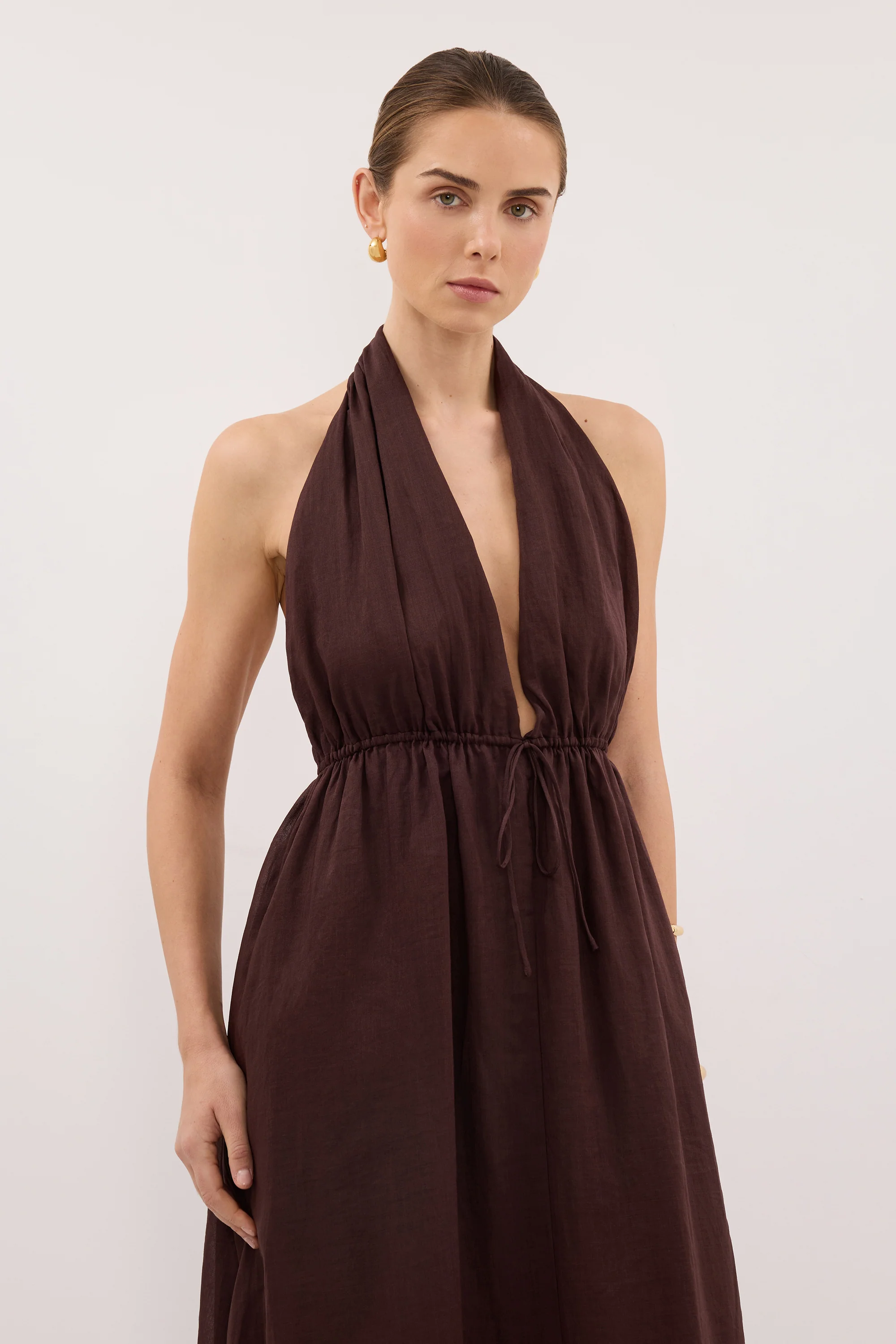 SAMMI BURNT CHOC RAMIE MIDI DRESS - Image 2
