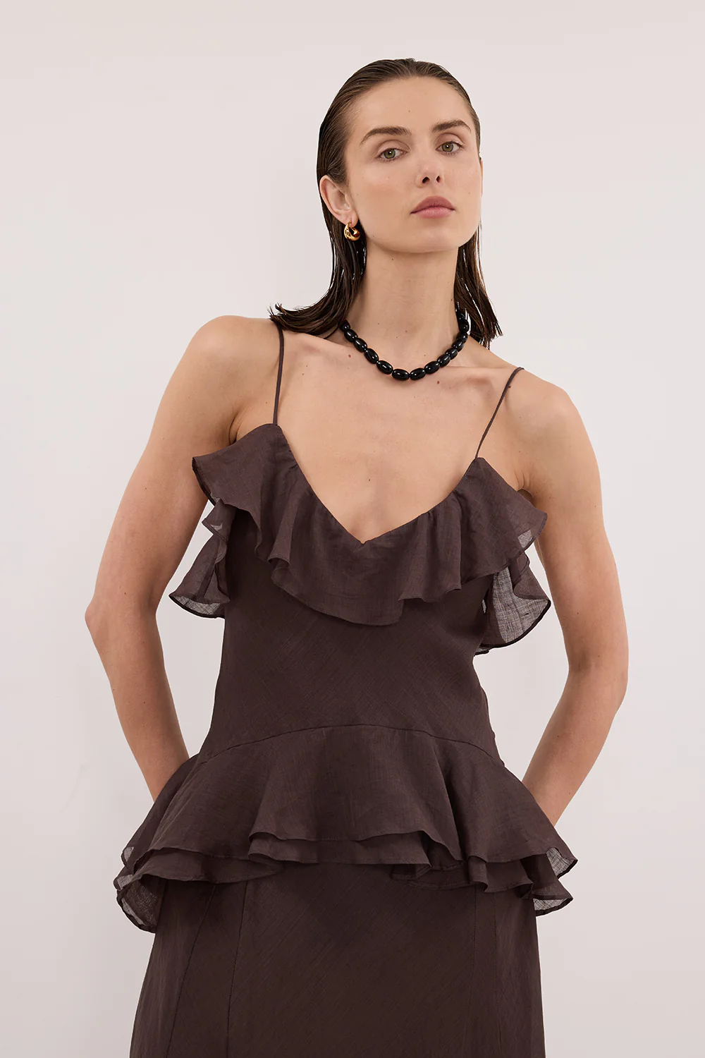 SARA DARK CHOC RAMIE MAXI DRESS - Image 2