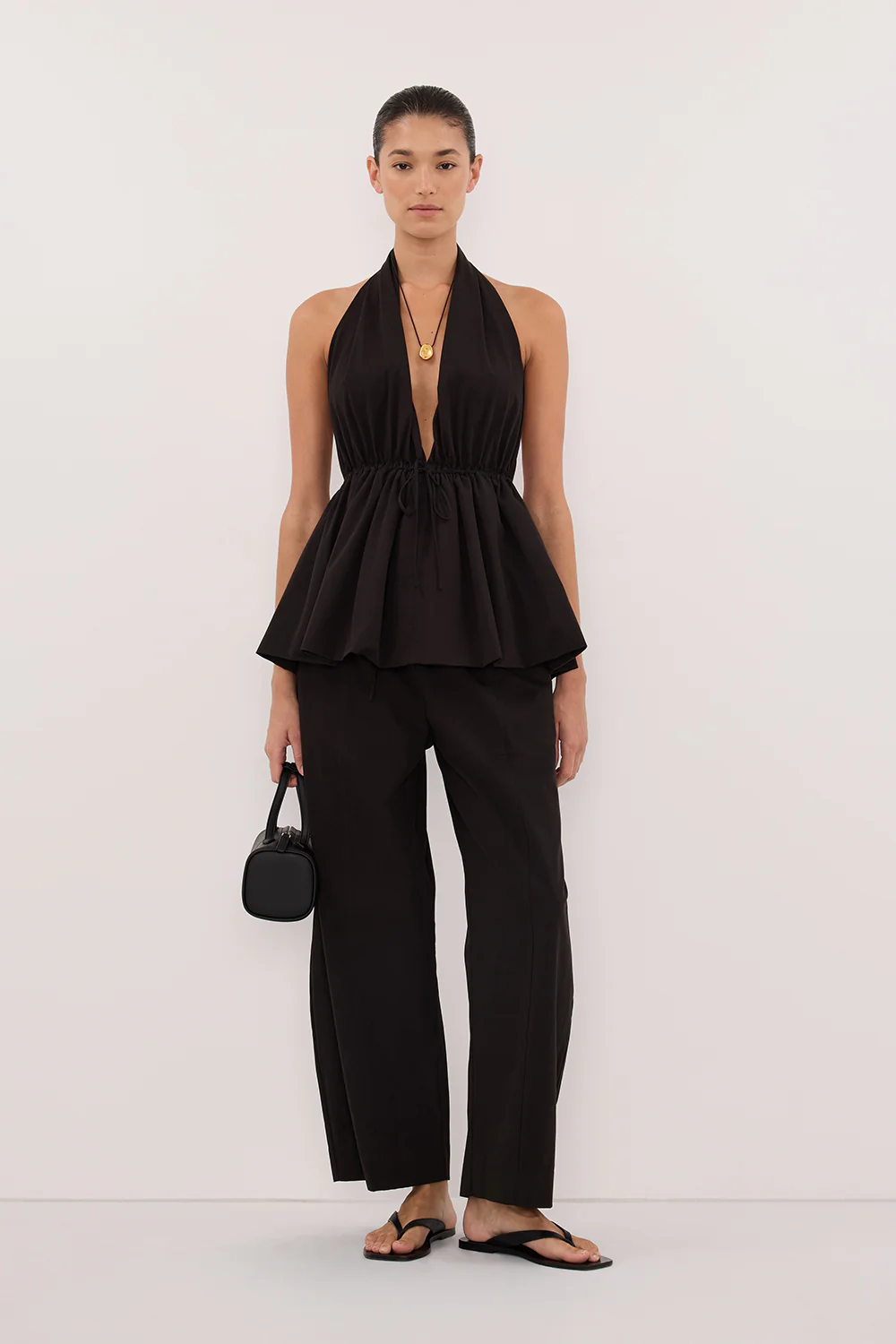 SCOUT BLACK COTTON BARREL LEG PANT