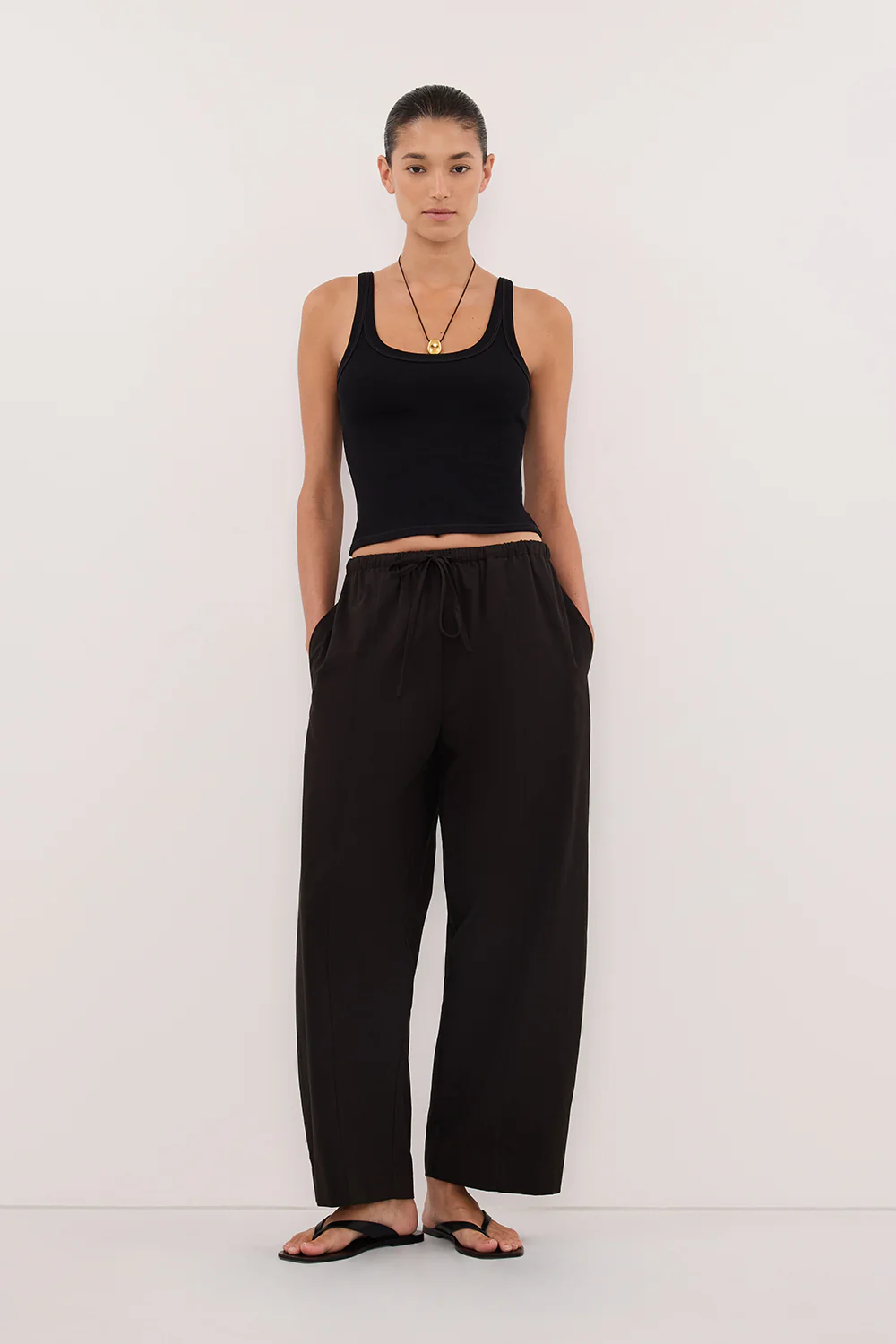 SCOUT BLACK COTTON BARREL LEG PANT - Image 6