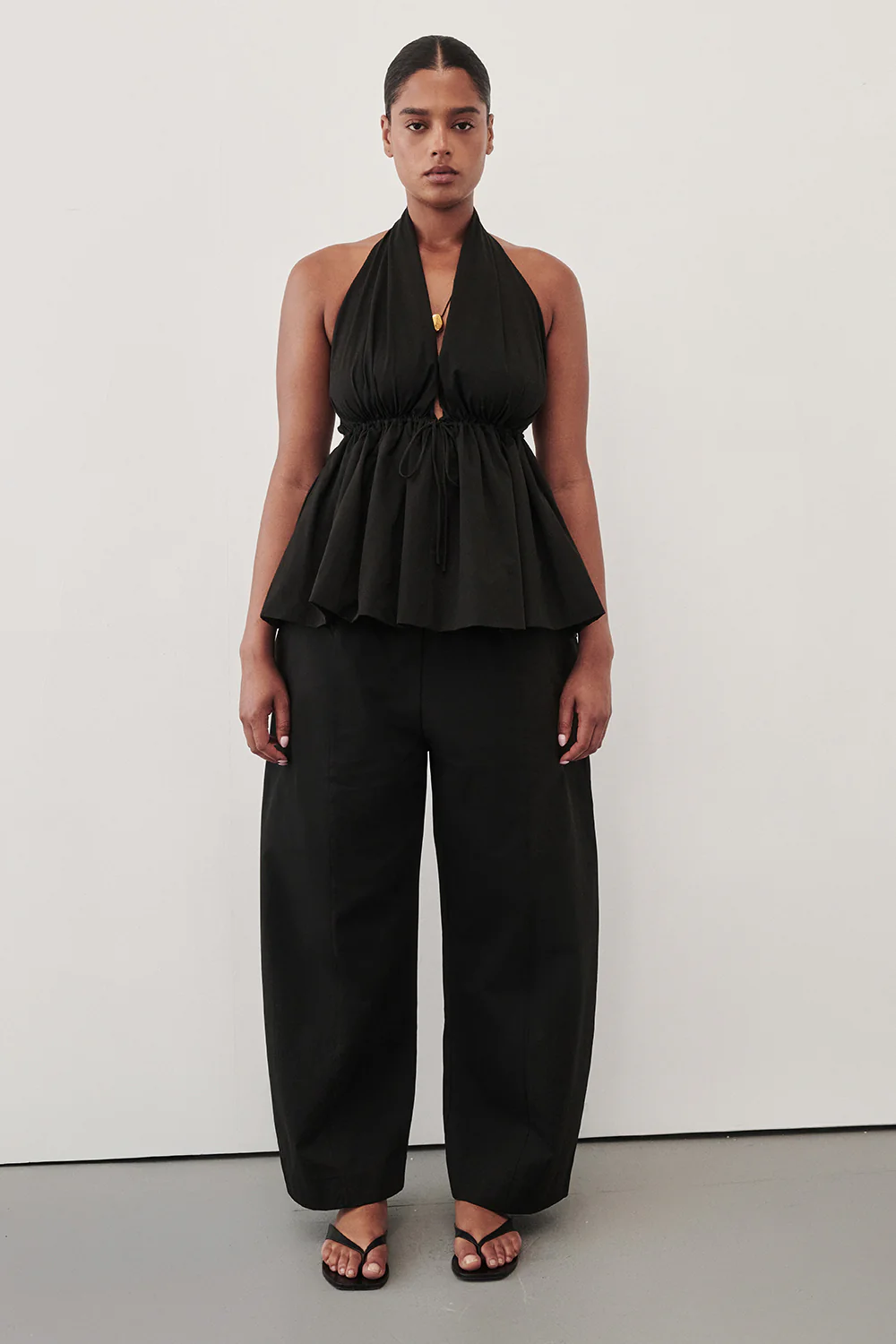 SCOUT BLACK COTTON BARREL LEG PANT - Image 8