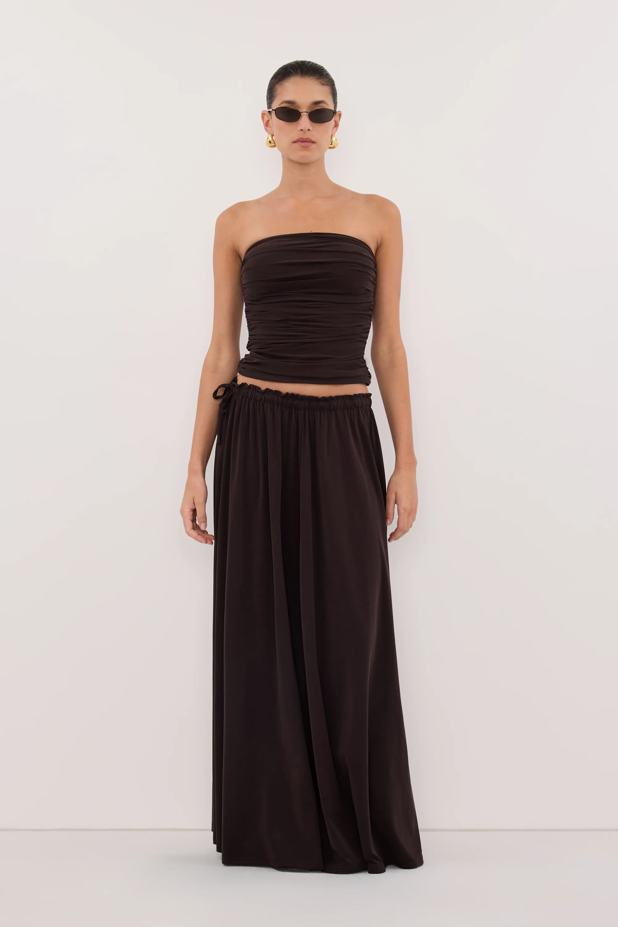 SHARI BURNT CHOC STRAPLESS BANDEAU TOP