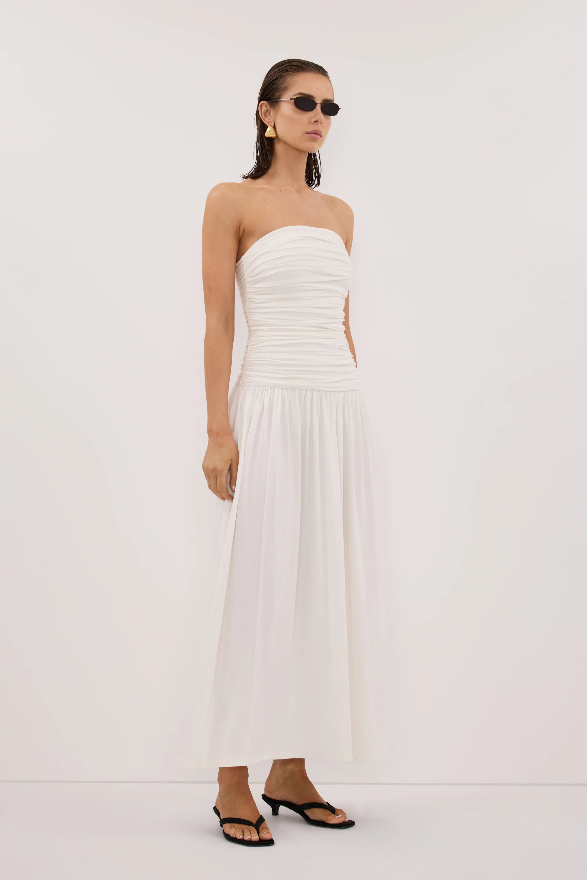 SHARI OFF WHITE STRAPLESS BANDEAU MIDI DRESS - Image 3