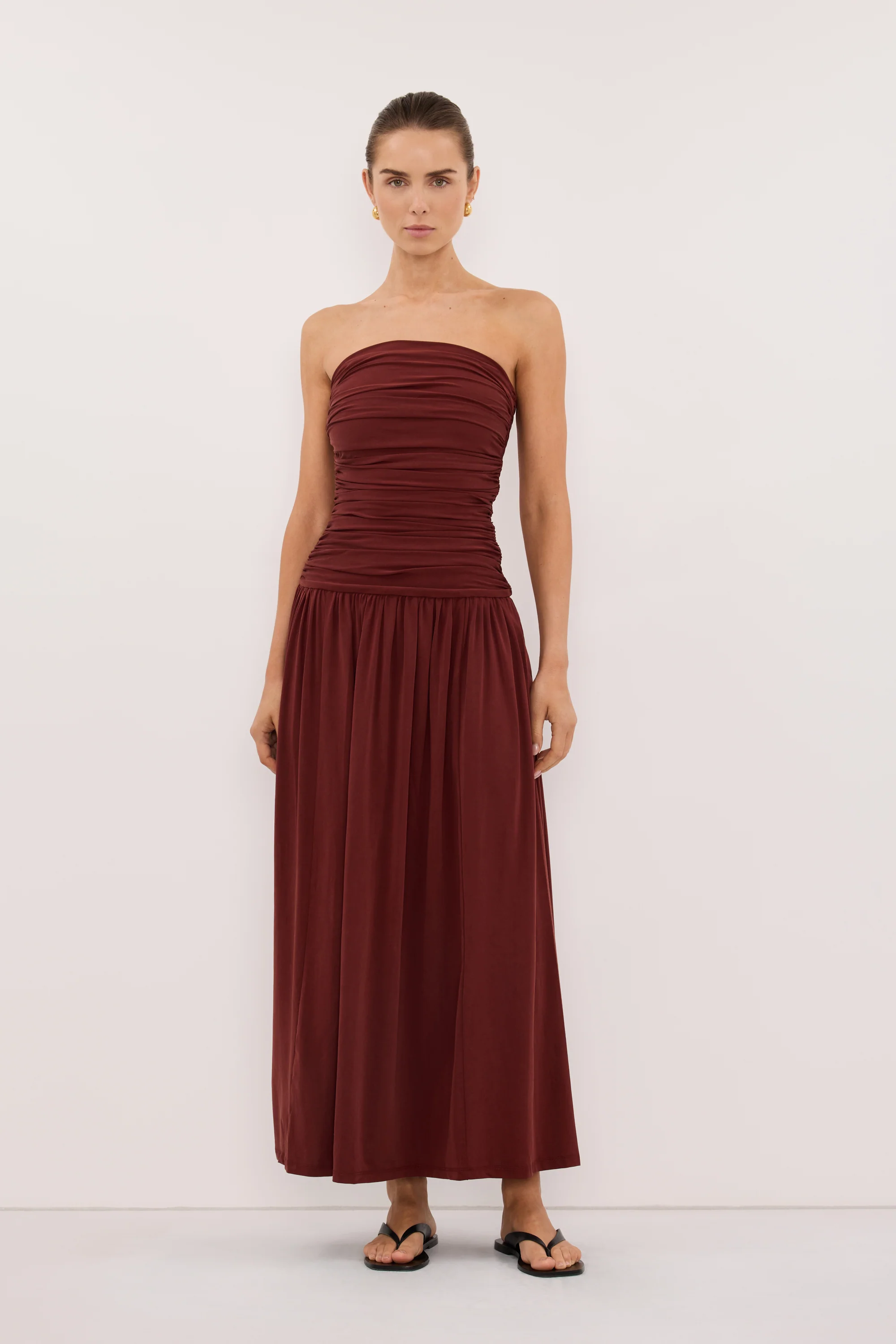 SHARI SAHARA STRAPLESS BANDEAU MIDI DRESS