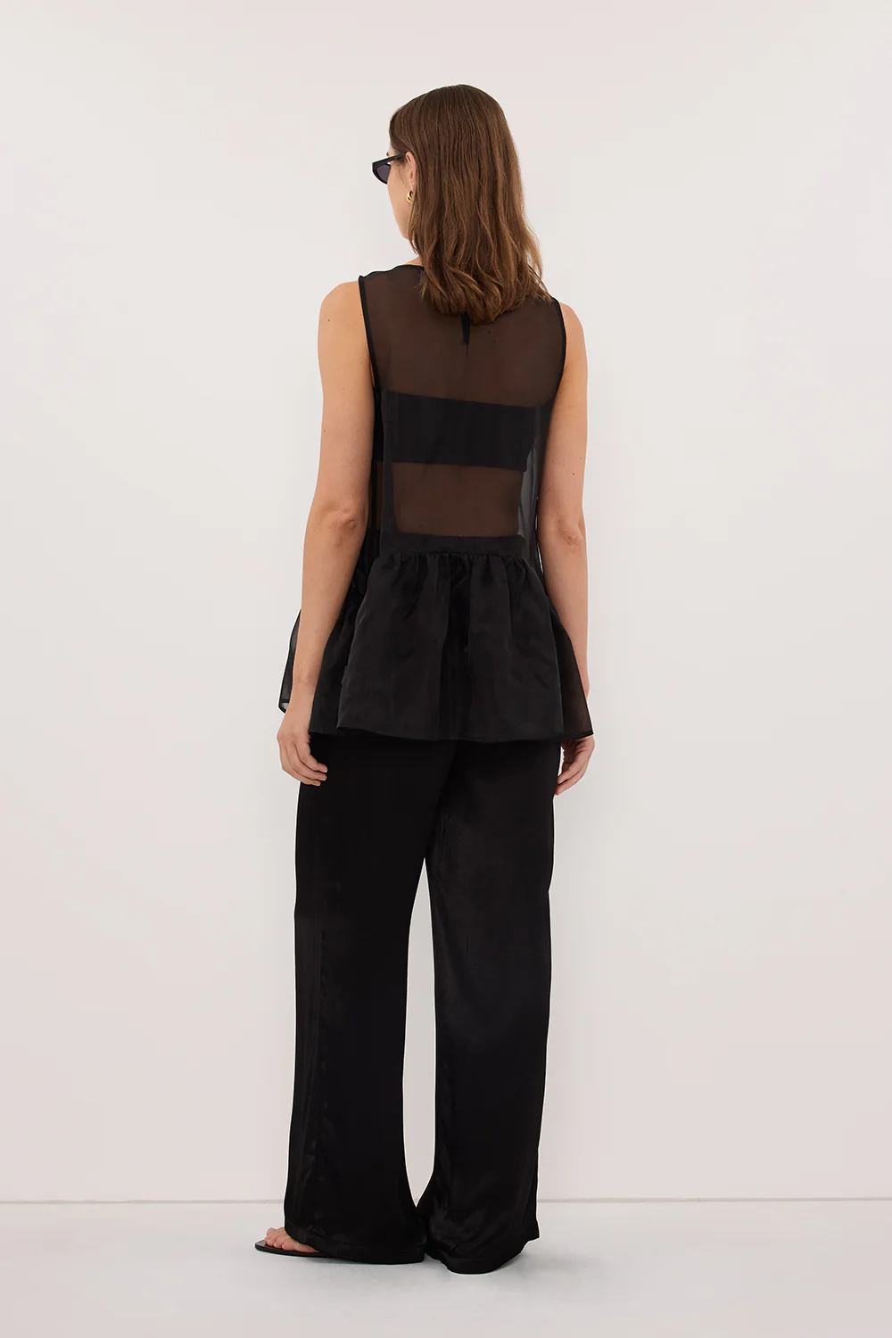 SIAN BLACK SILK ORGANZA DROP WAIST TOP - Image 4