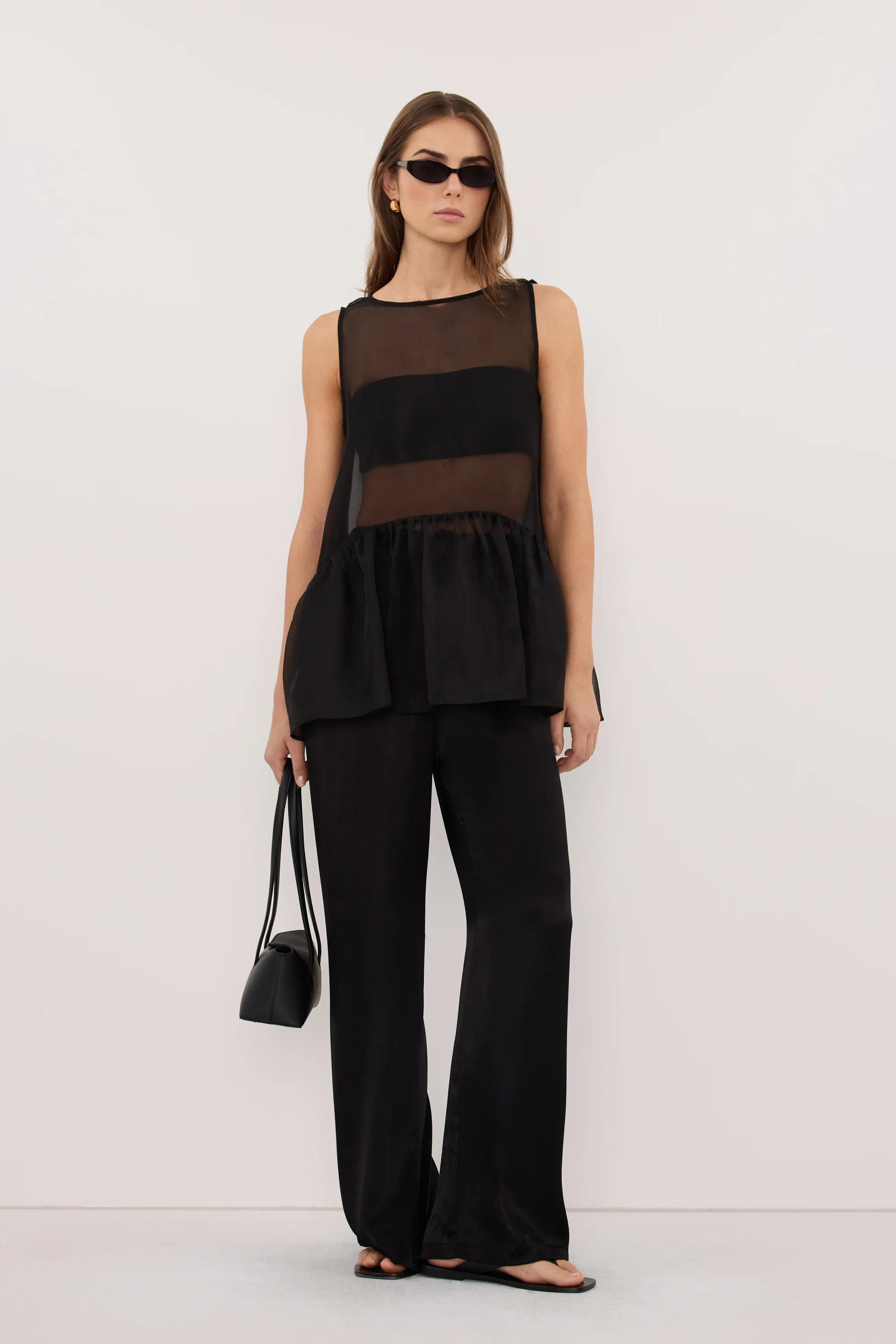 SIAN BLACK SILK ORGANZA DROP WAIST TOP - Image 6
