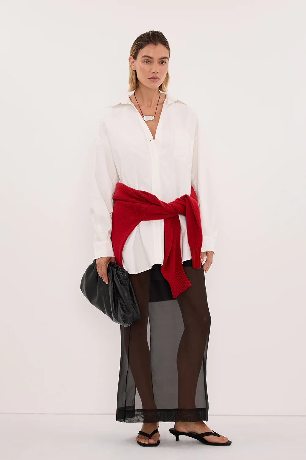 SIAN BLACK SILK ORGANZA MIDI SKIRT - Image 7