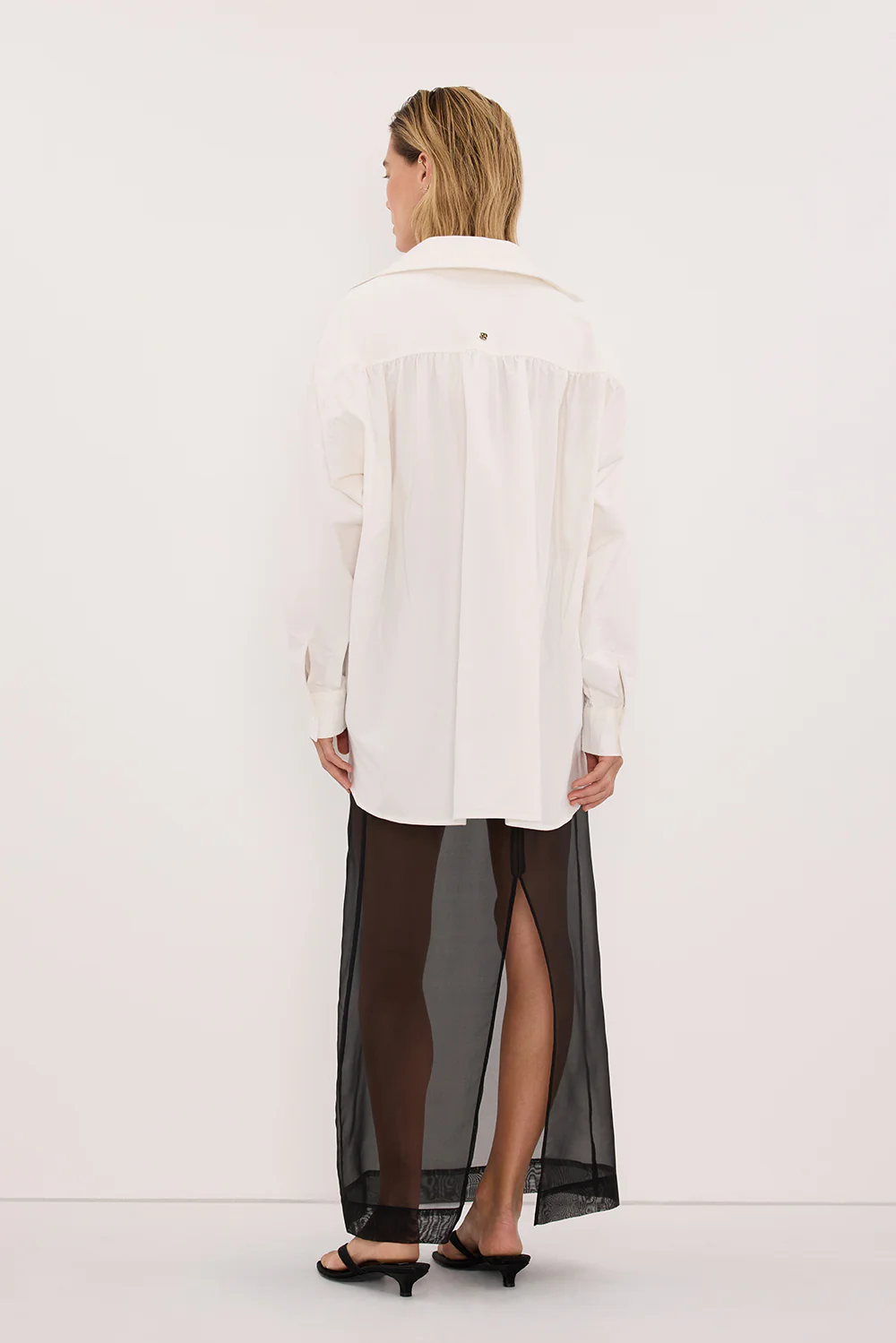 SIAN BLACK SILK ORGANZA MIDI SKIRT - Image 8