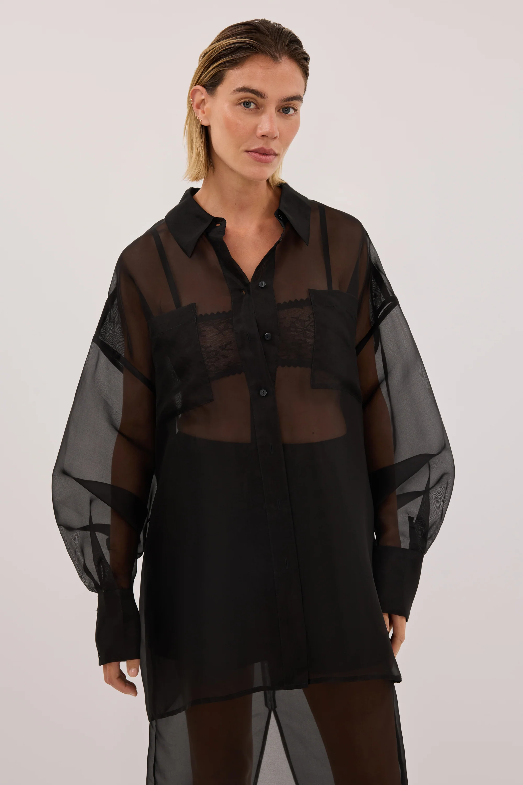 SIAN BLACK SILK ORGANZA SHIRT - Image 2