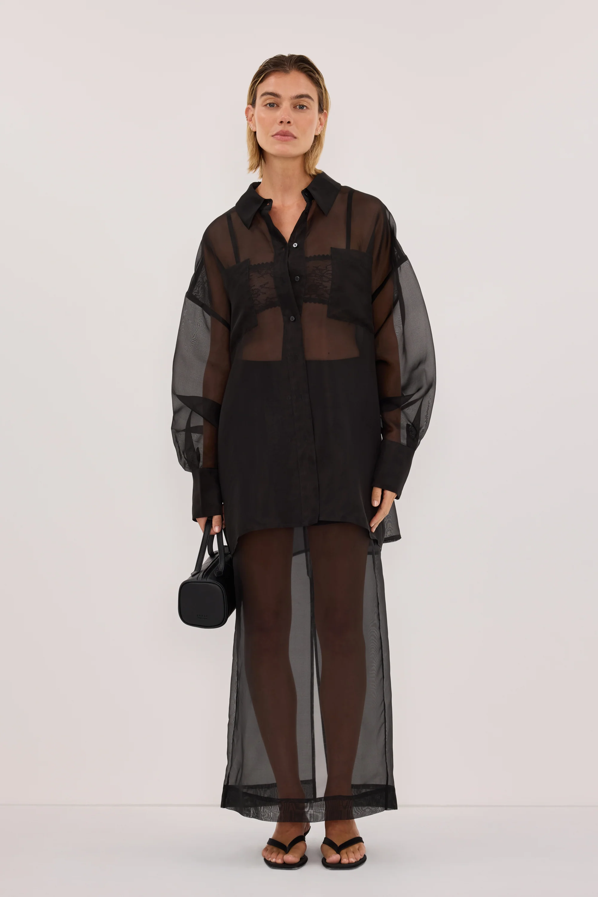 SIAN BLACK SILK ORGANZA SHIRT - Image 3