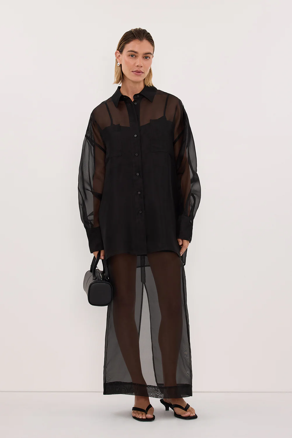 SIAN BLACK SILK ORGANZA SHIRT - Image 6