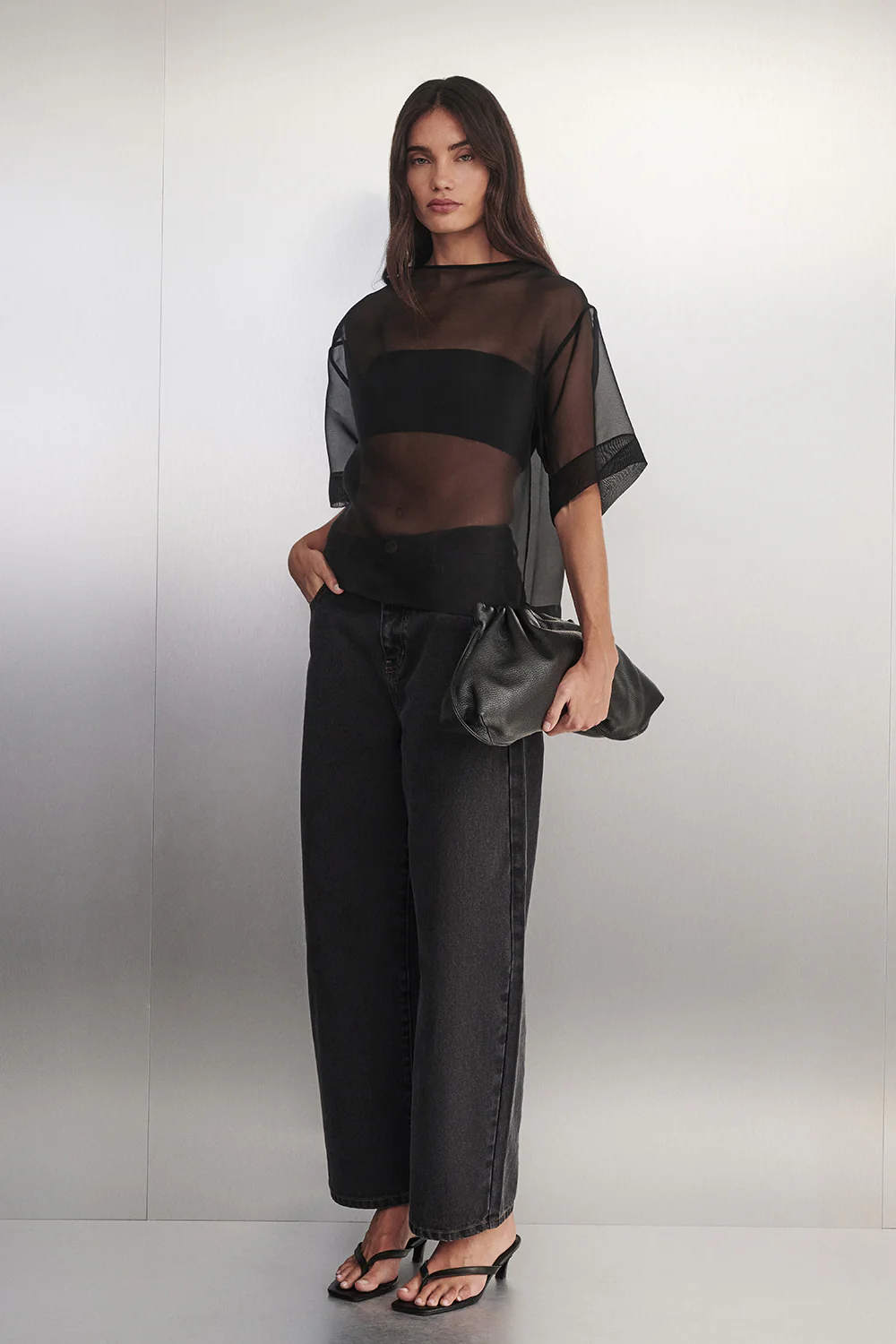 SIAN BLACK SILK ORGANZA TEE