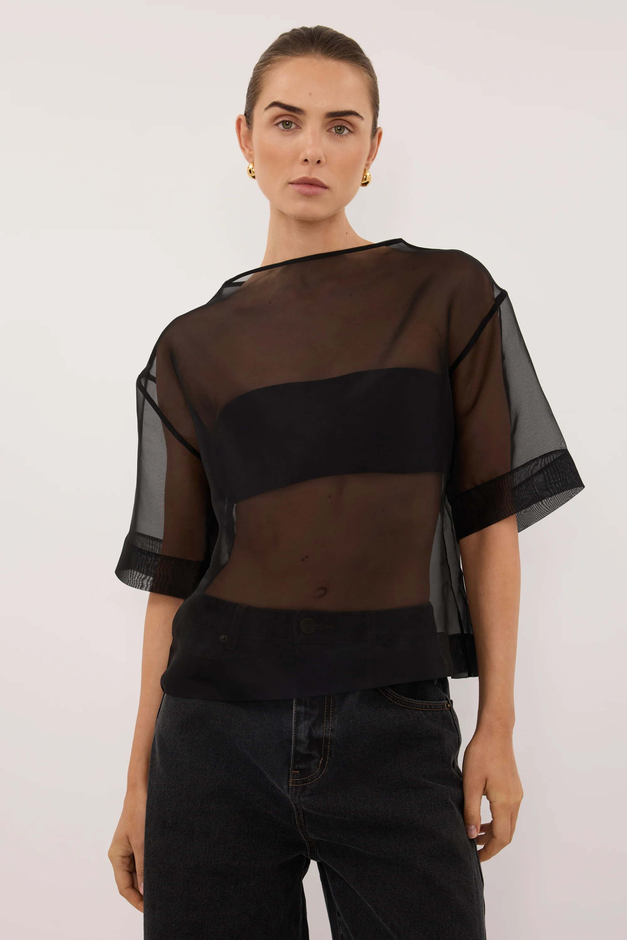 SIAN BLACK SILK ORGANZA TEE - Image 2