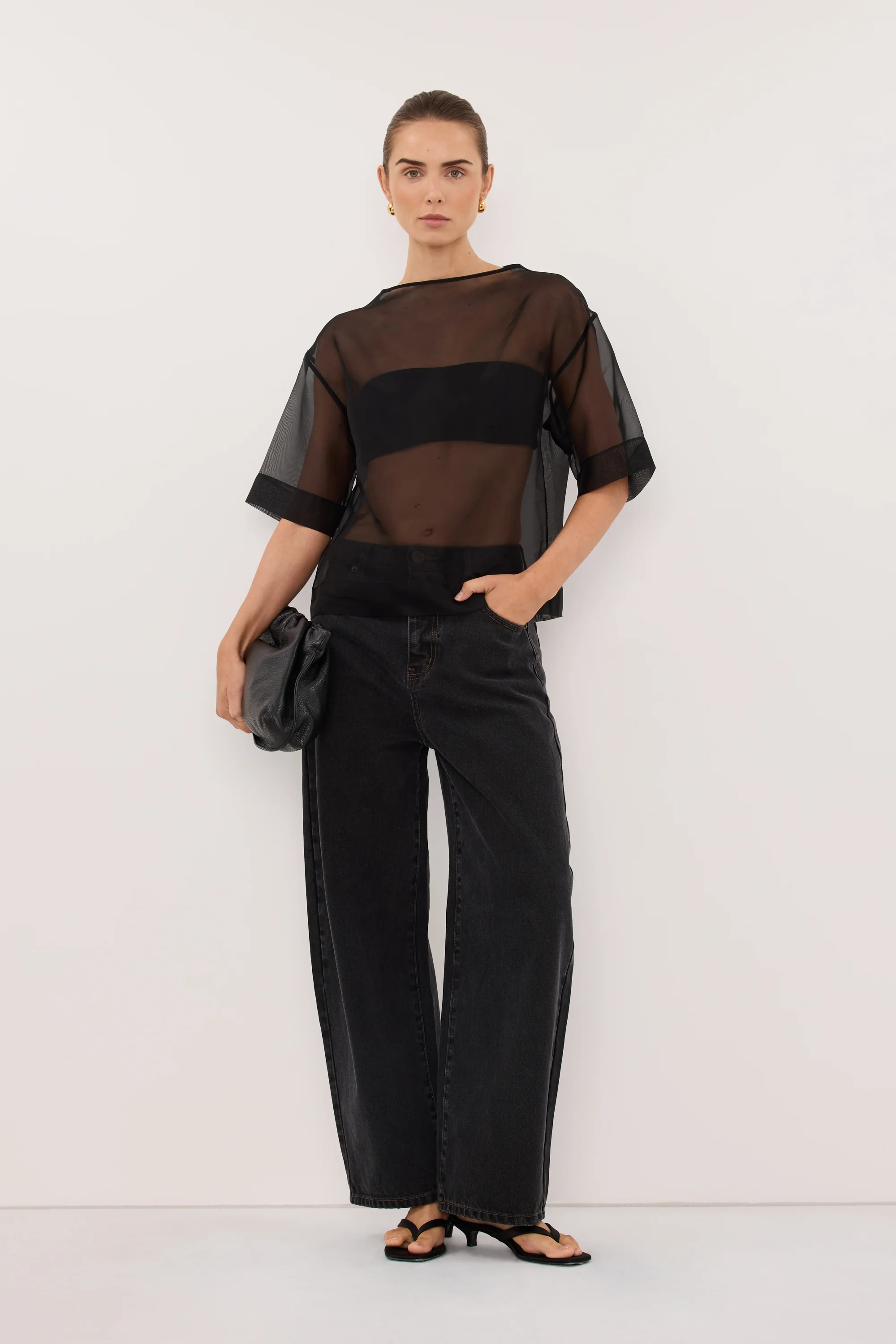SIAN BLACK SILK ORGANZA TEE - Image 3