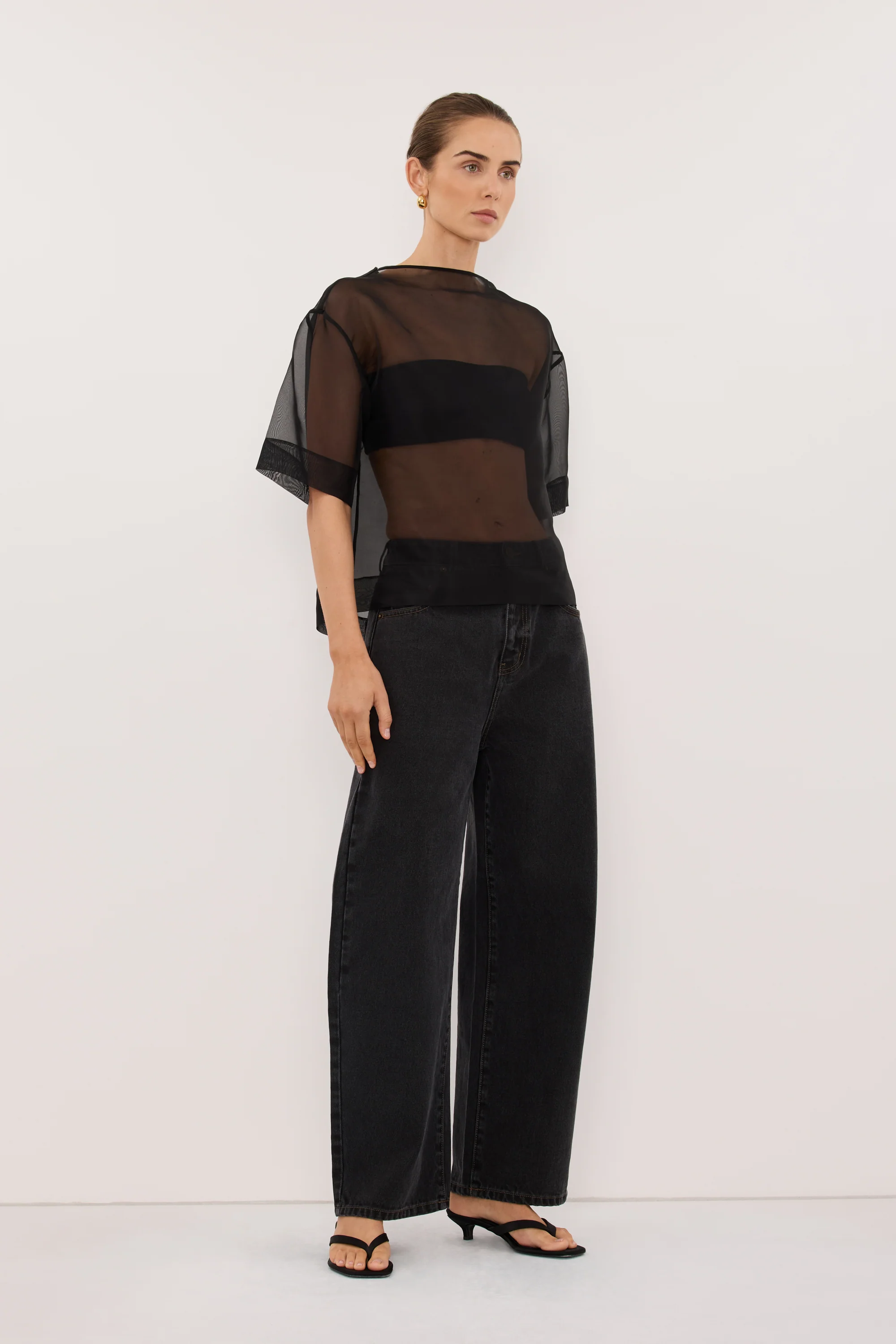 SIAN BLACK SILK ORGANZA TEE - Image 4