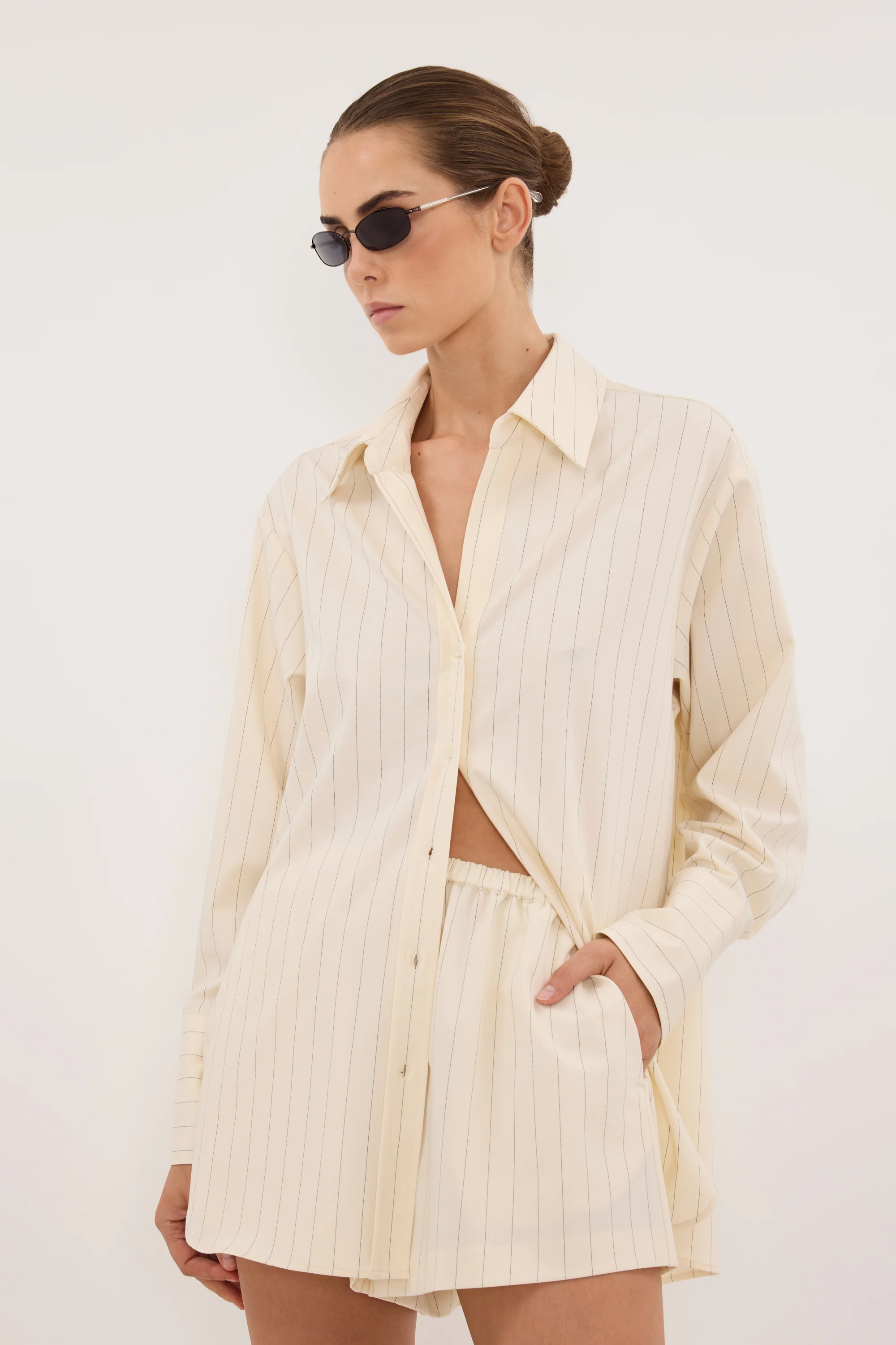 SIAN CREAM PINSTRIPE LONG SLEEVE SHIRT - Image 2