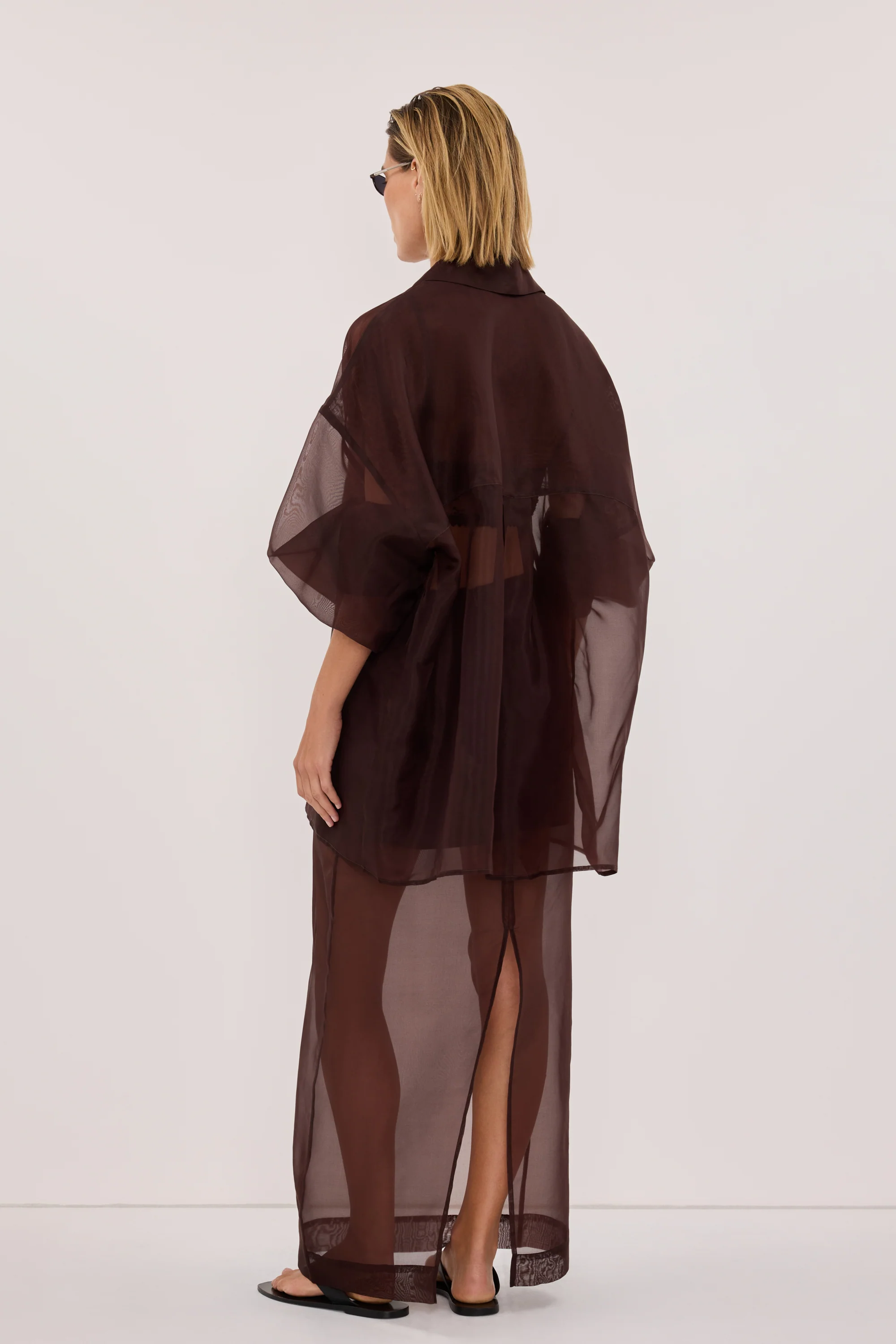 SIAN DARK CHOC SILK ORGANZA MIDI SKIRT - Image 5