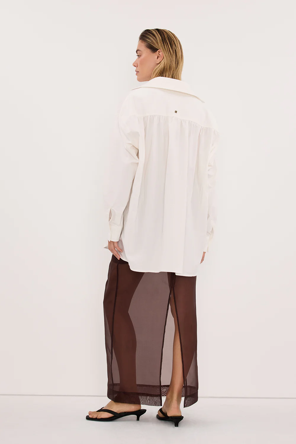 SIAN DARK CHOC SILK ORGANZA MIDI SKIRT - Image 8