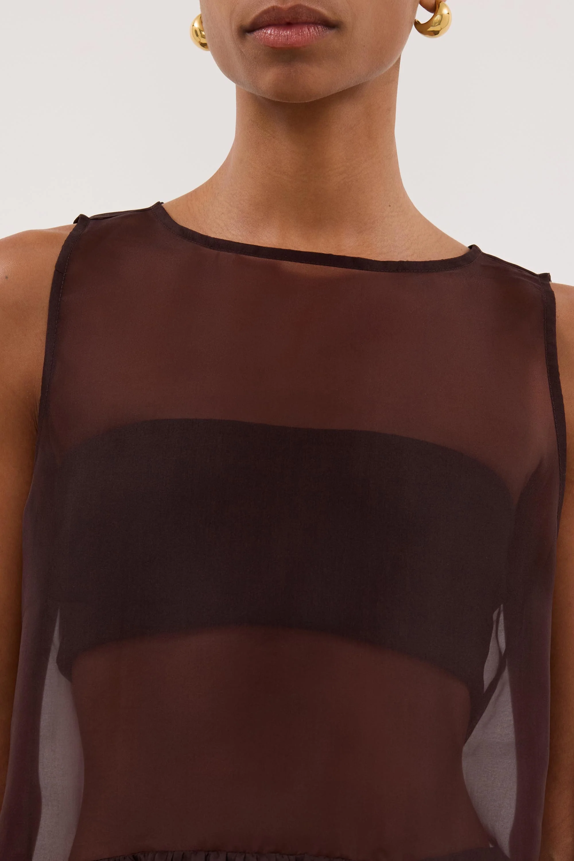 SIAN DARK CHOC SILK ORGANZA DROP WAIST TOP - Image 5