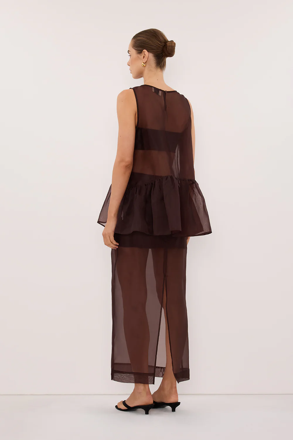 SIAN DARK CHOC SILK ORGANZA DROP WAIST TOP - Image 7