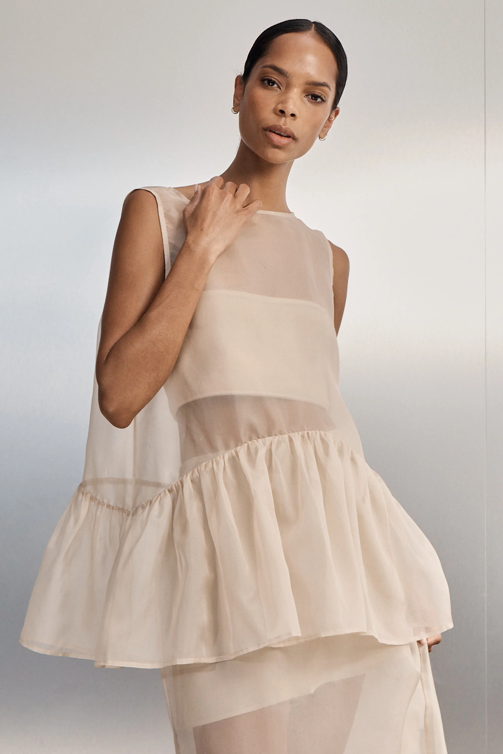 SIAN GOLD SILK ORGANZA DROP WAIST TOP