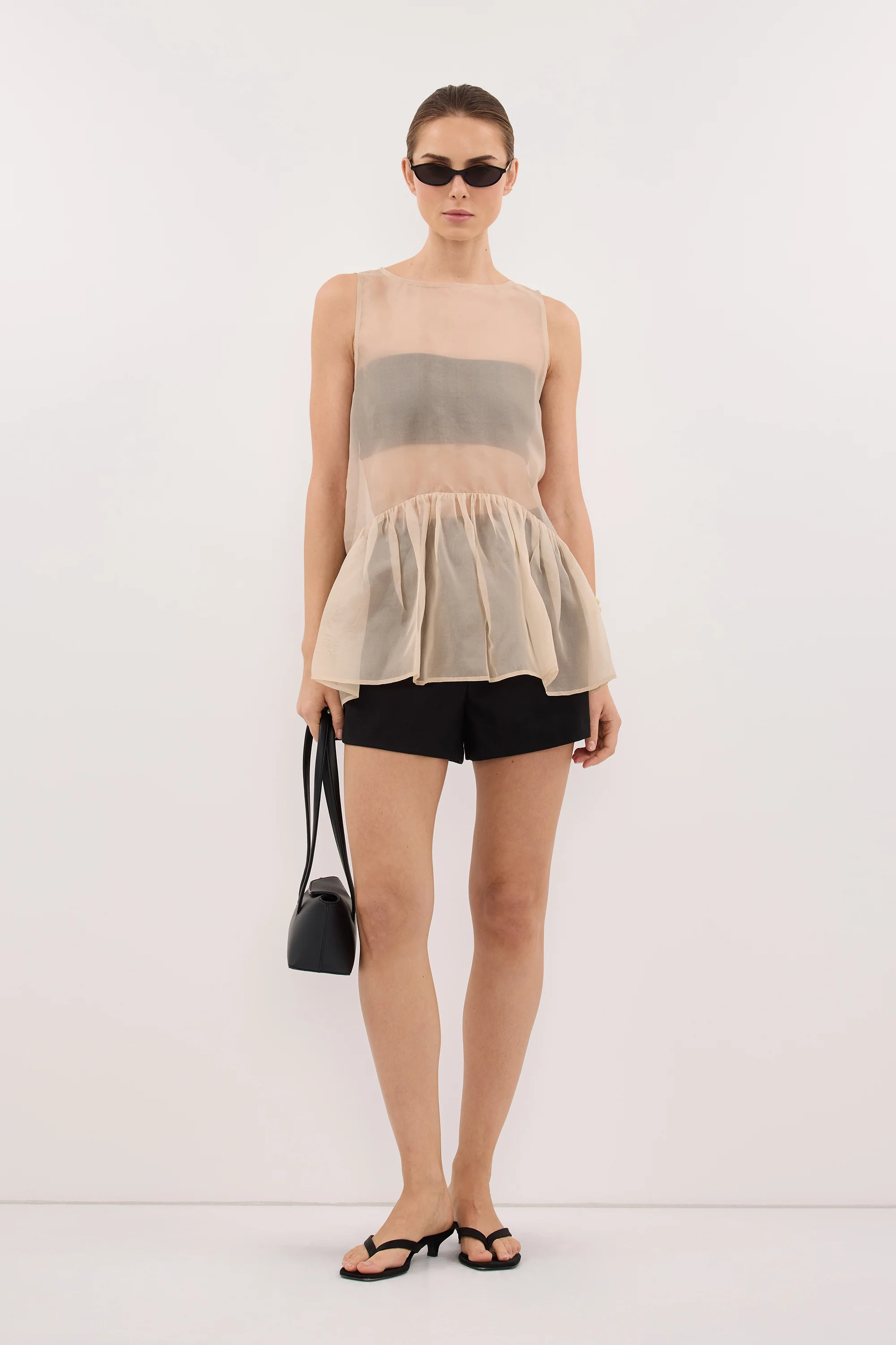 SIAN GOLD SILK ORGANZA DROP WAIST TOP - Image 6