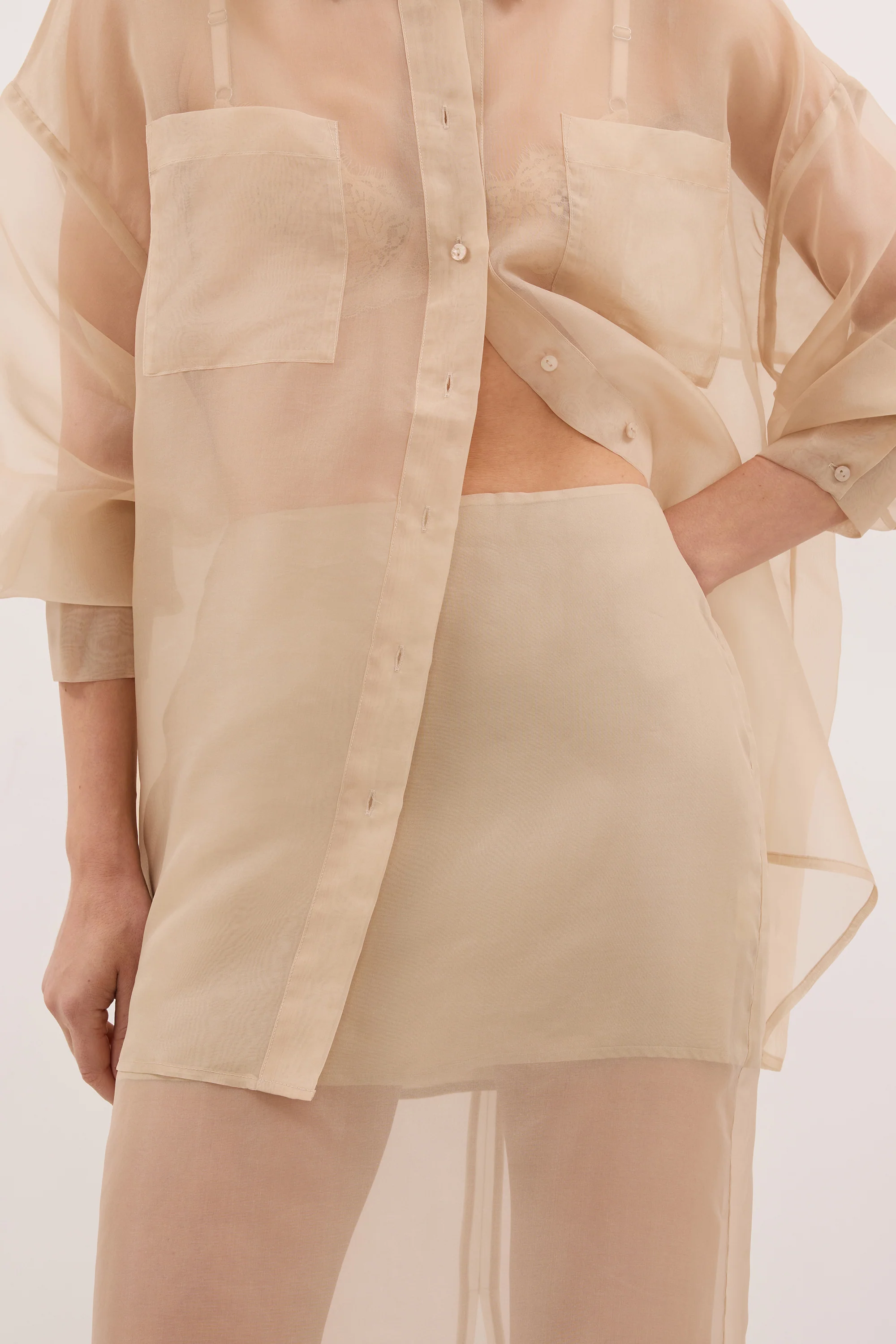 SIAN GOLD SILK ORGANZA MIDI SKIRT - Image 6