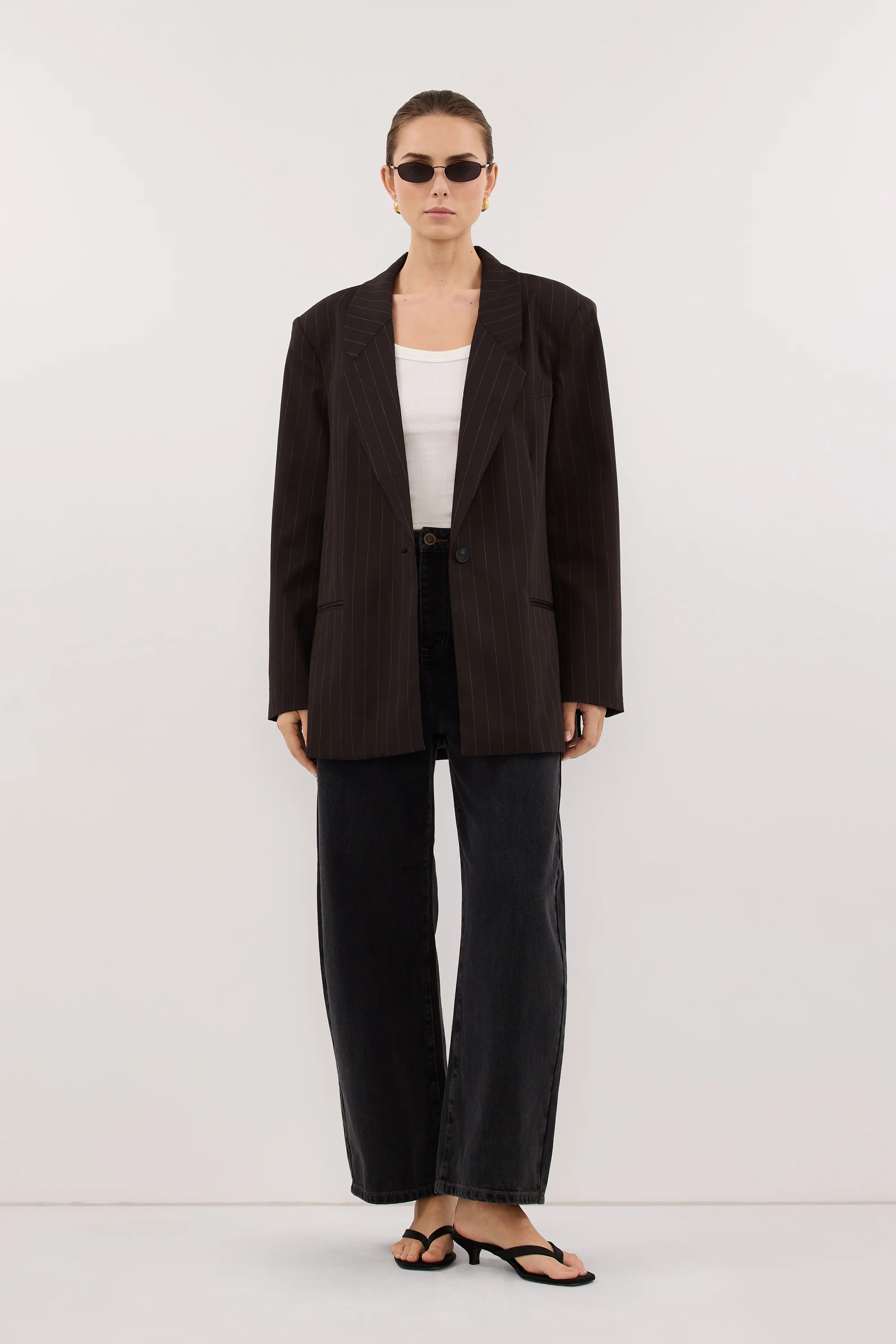 SIAN PEAT CHOC STRIPE OVERSIZED BLAZER