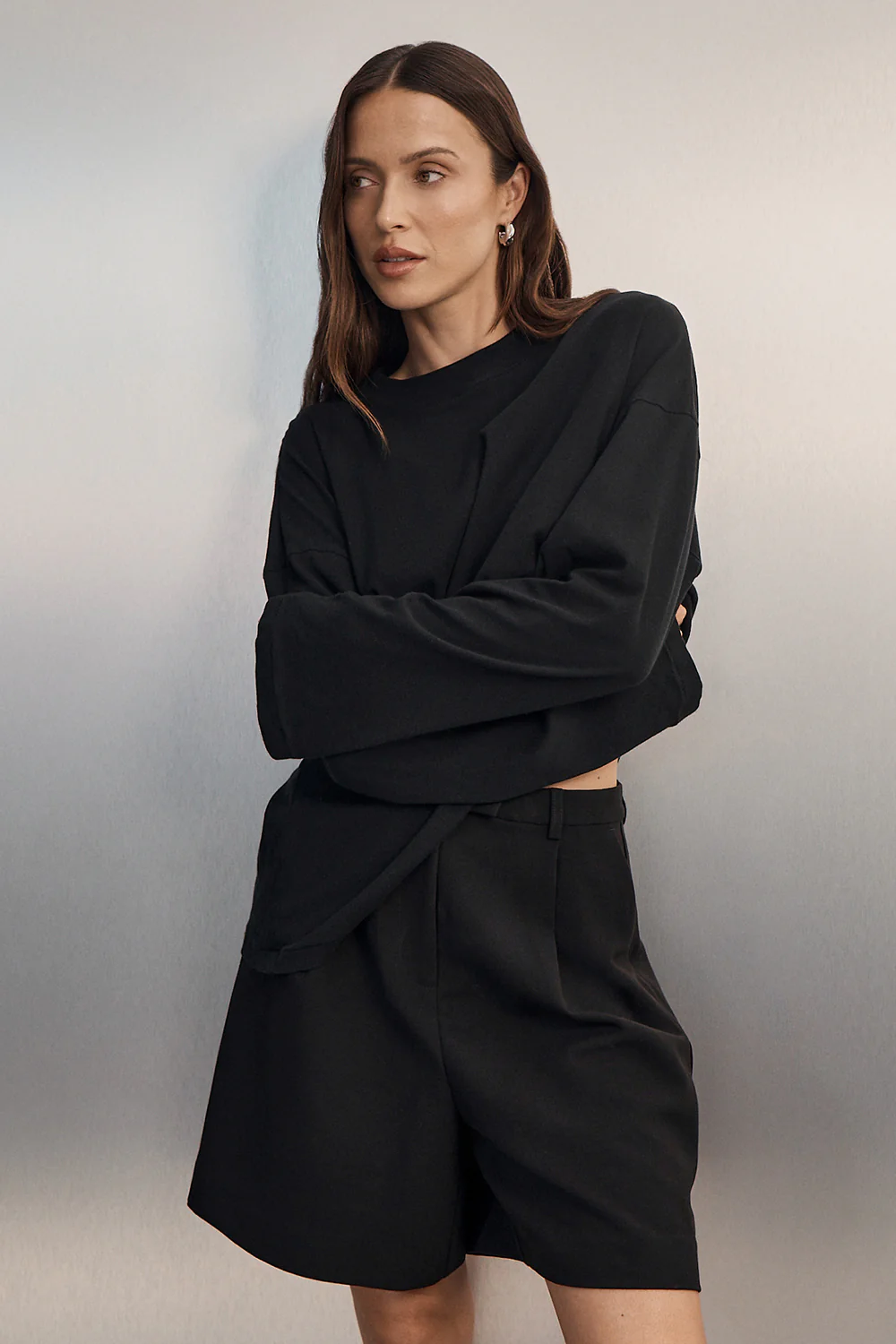 SLOANE BLACK LONG SLEEVE CREW KNIT TOP - PRE ORDER