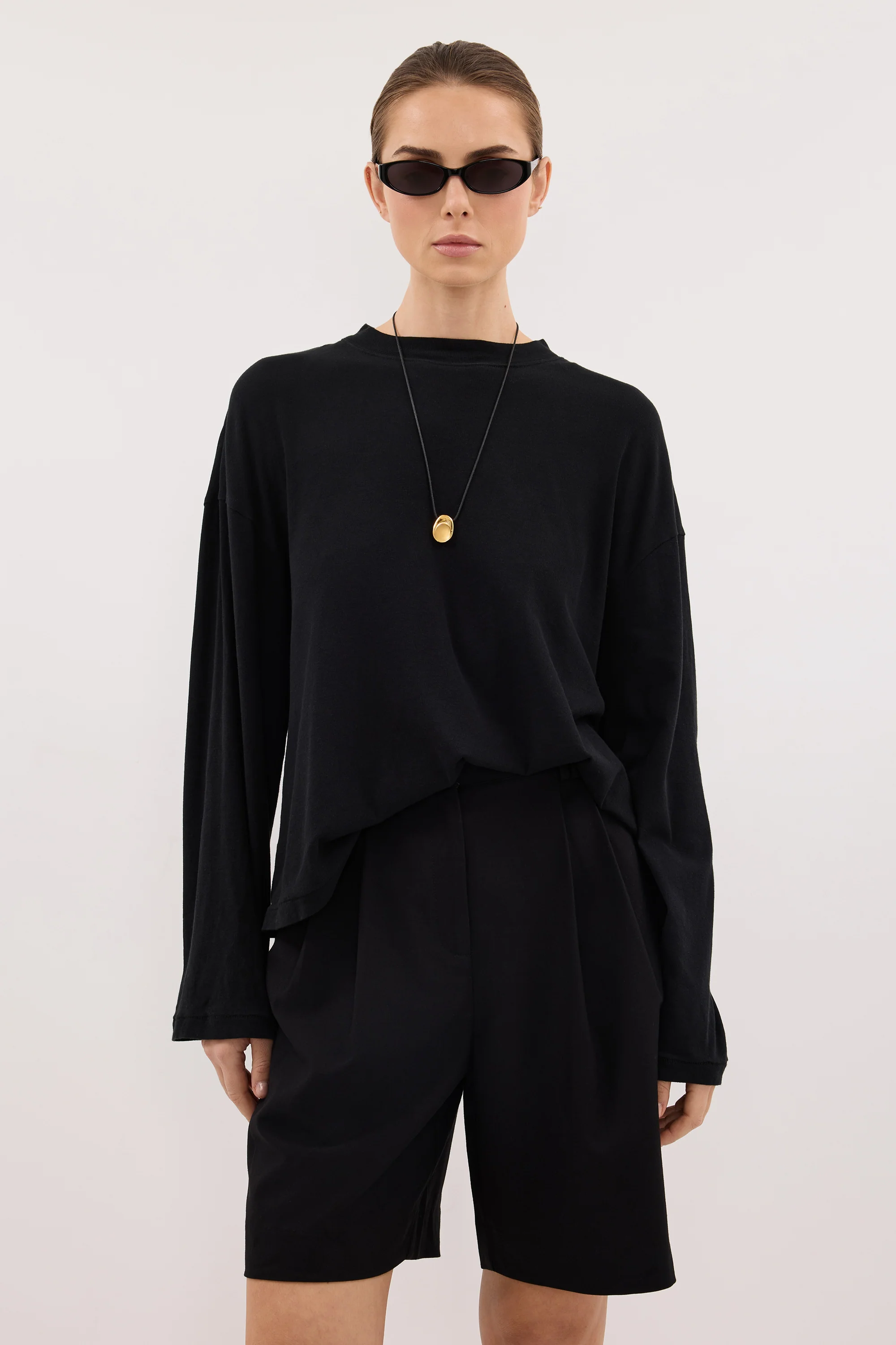 SLOANE BLACK LONG SLEEVE CREW KNIT TOP - PRE ORDER - Image 2