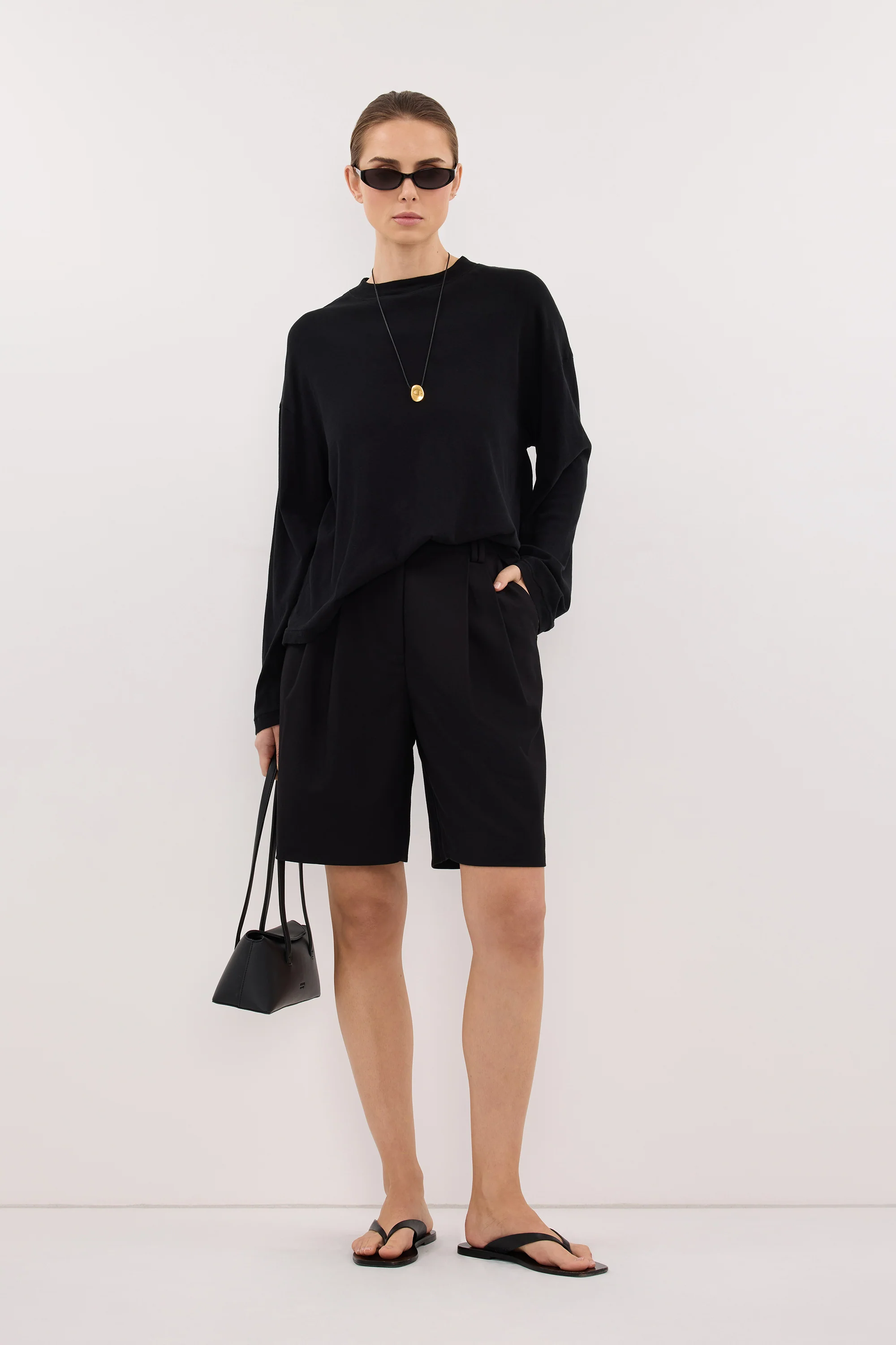 SLOANE BLACK LONG SLEEVE CREW KNIT TOP - PRE ORDER - Image 3