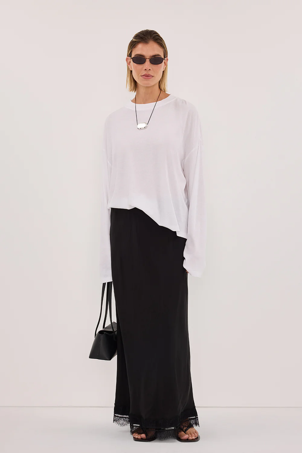 SLOANE WHITE LONG SLEEVE CREW KNIT TOP - Image 3