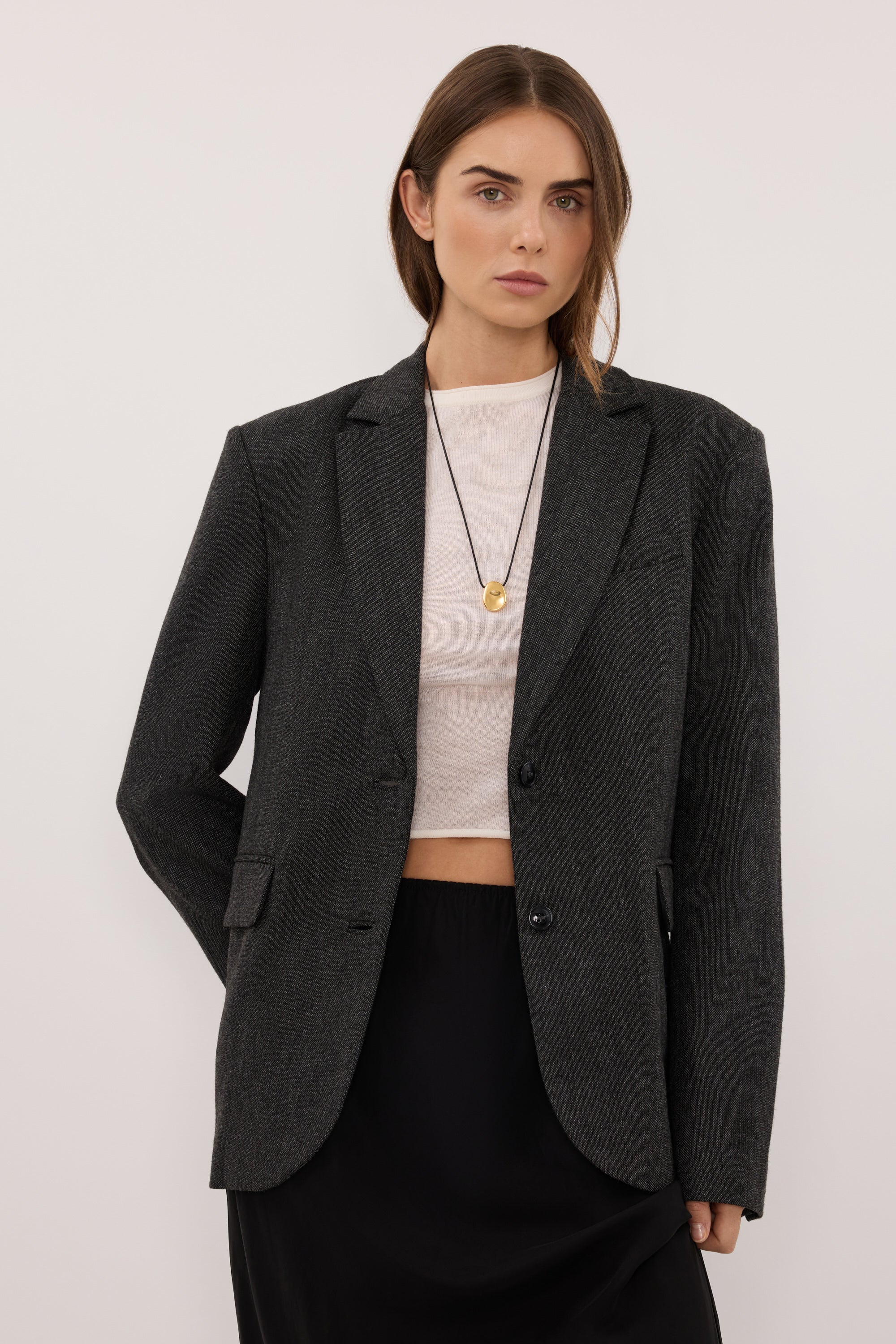 SOFIA DARK GREY OVERSIZED TEXTURED BLAZER - Image 2