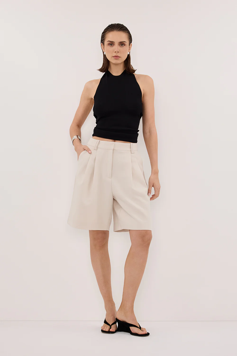 SOL BLACK SCARF HALTER KNIT TOP