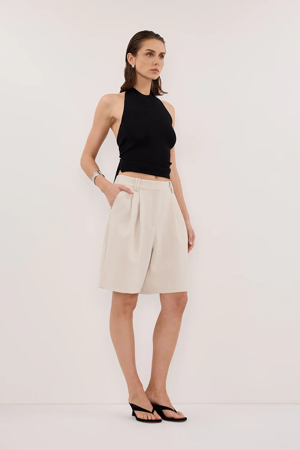 SOL BLACK SCARF HALTER KNIT TOP - Image 3