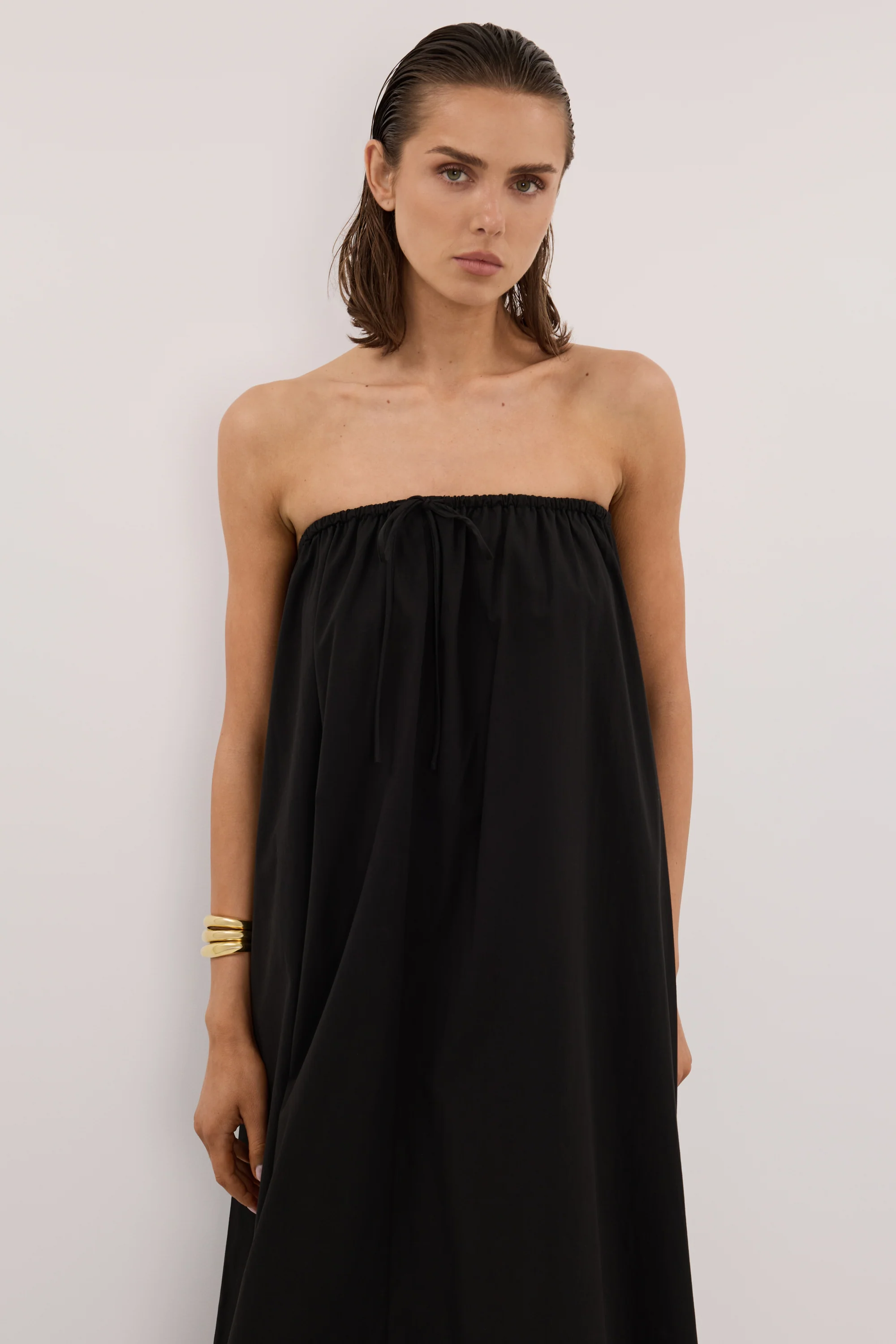 SOMMER BLACK STRAPLESS POPLIN MIDI DRESS - Image 2