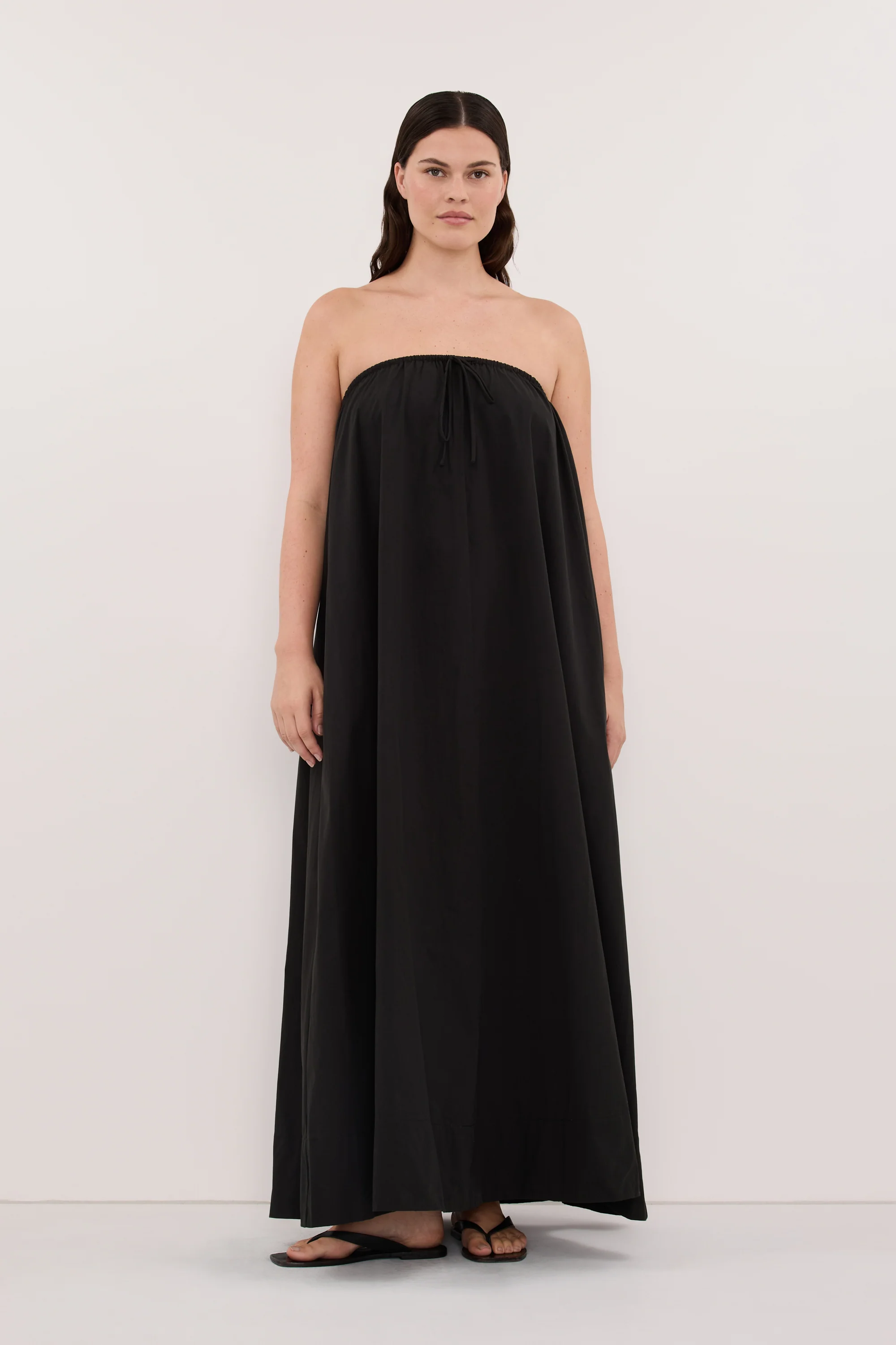 SOMMER BLACK STRAPLESS POPLIN MIDI DRESS - Image 6